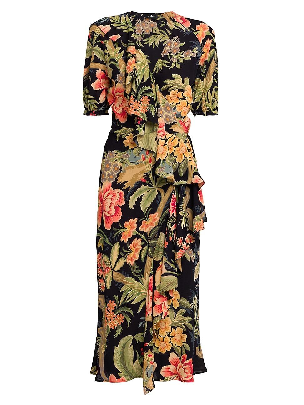 Womens Floral Ruffled Wrap Midi-Dress Product Image