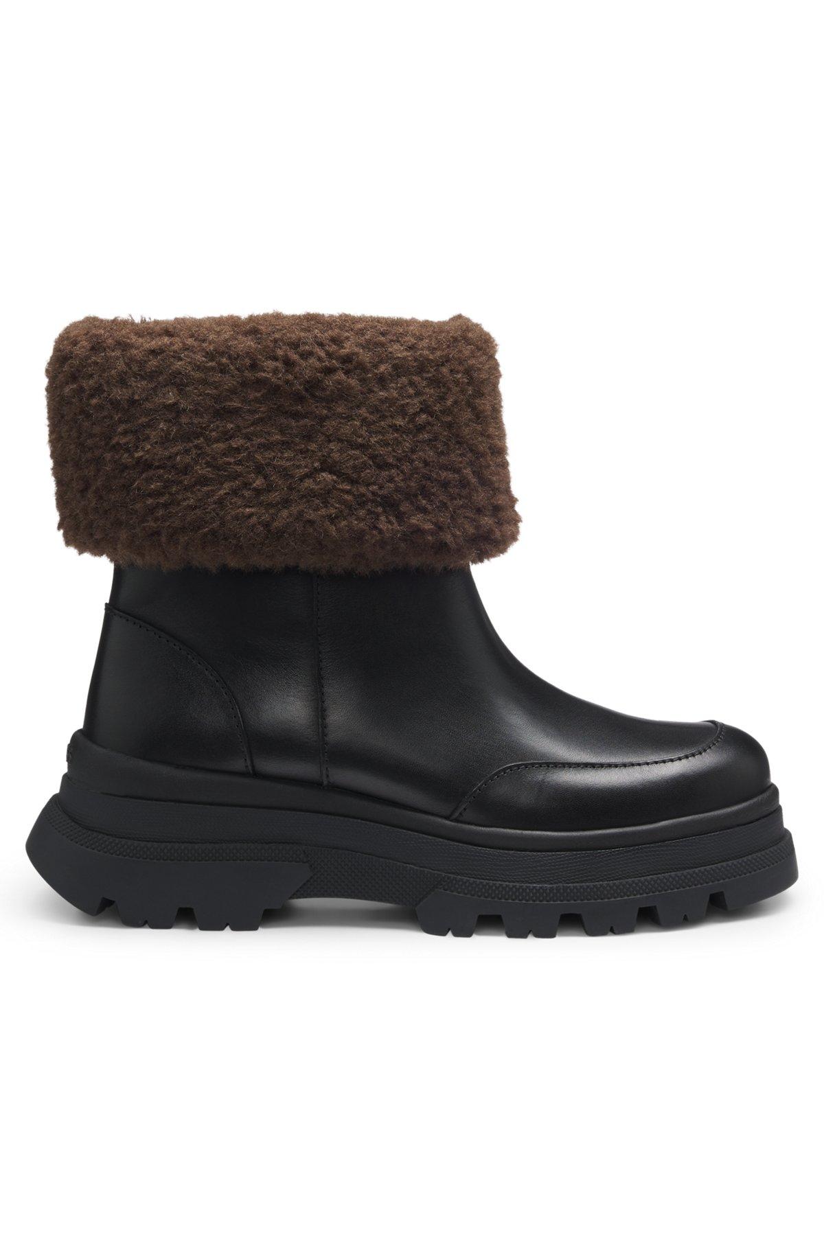 Leather boots with faux-fur trim Product Image
