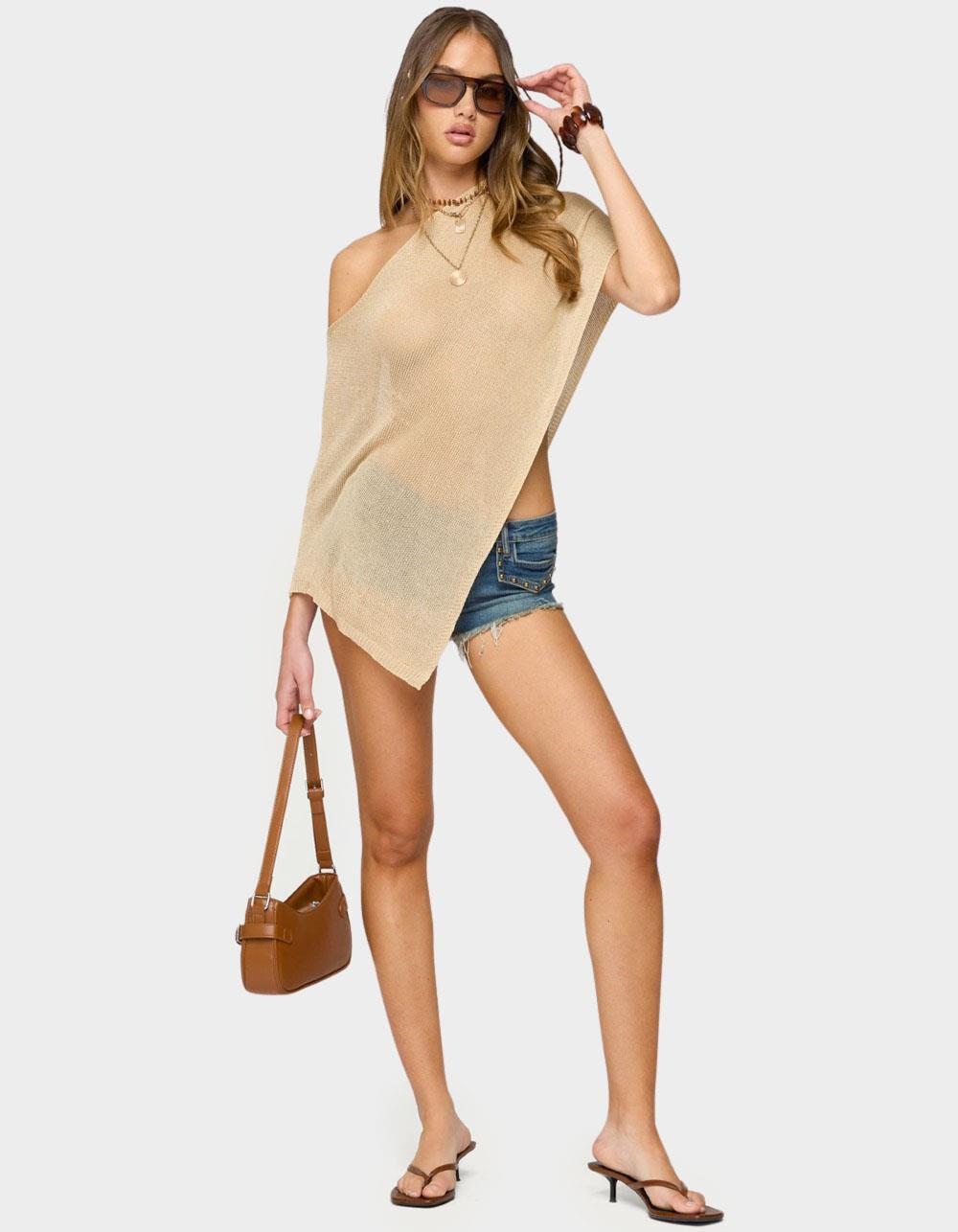 EDIKTED Azalia Asymmetric Knit Top - BEIGE Product Image