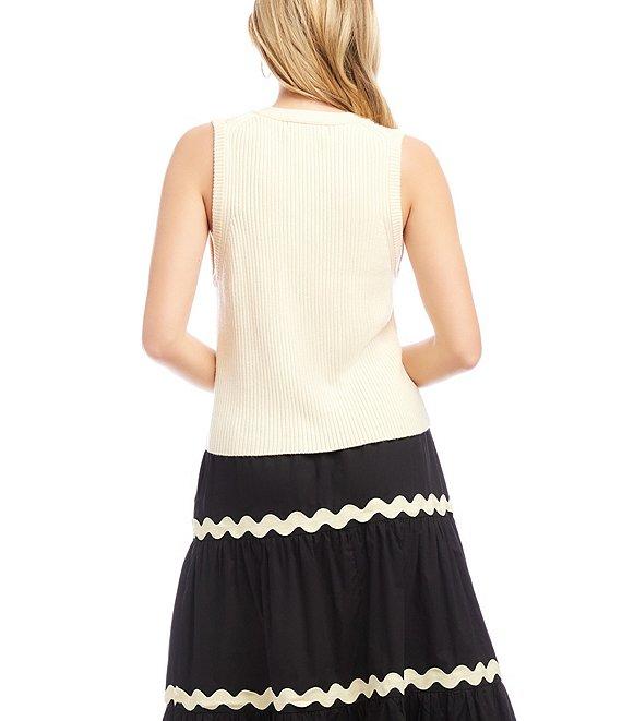 Karen Kane Ribbed V-Neck Sleeveless Button Front Vest Product Image