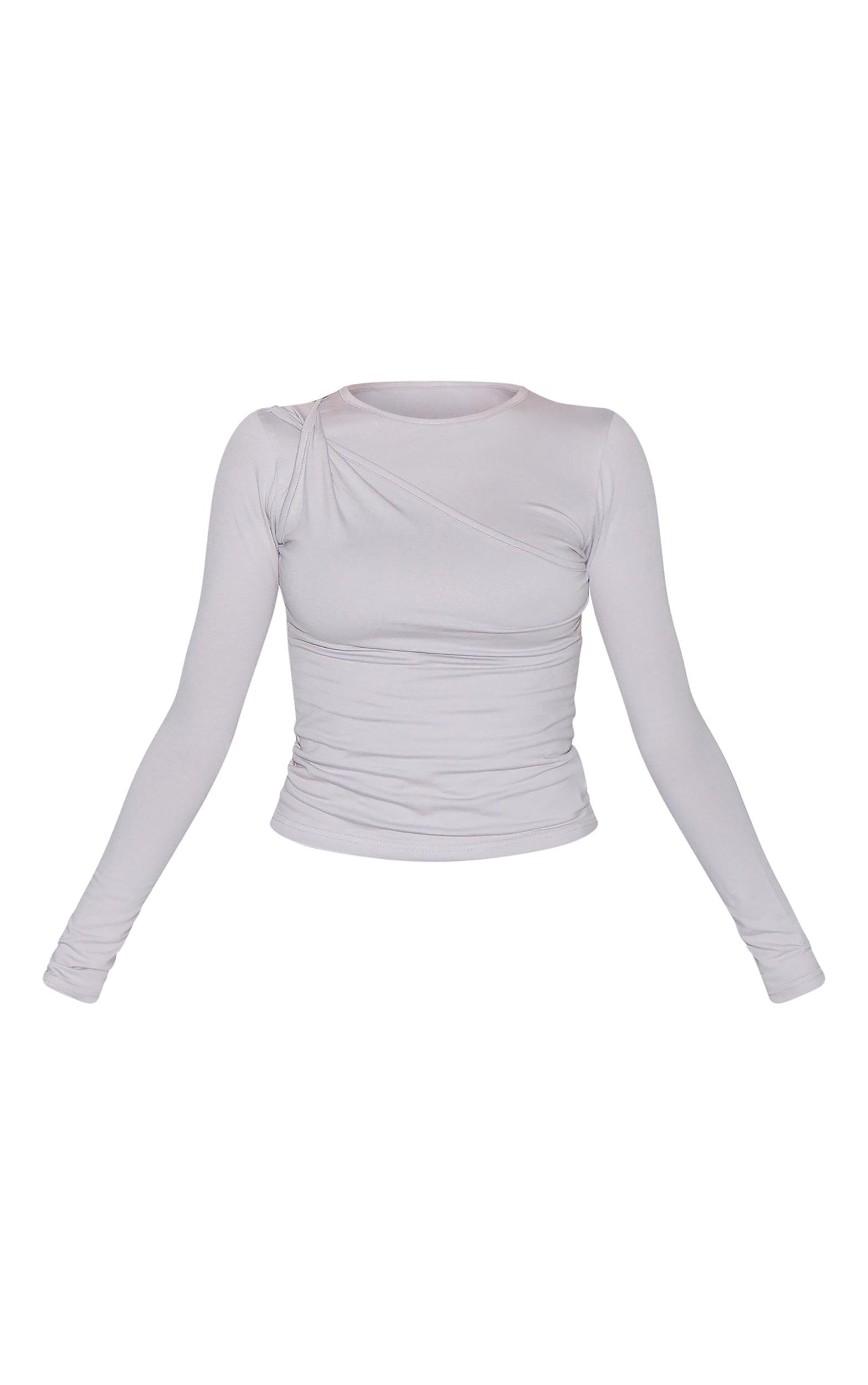 Grey Twist Detail Overlay Long Sleeve Top Product Image