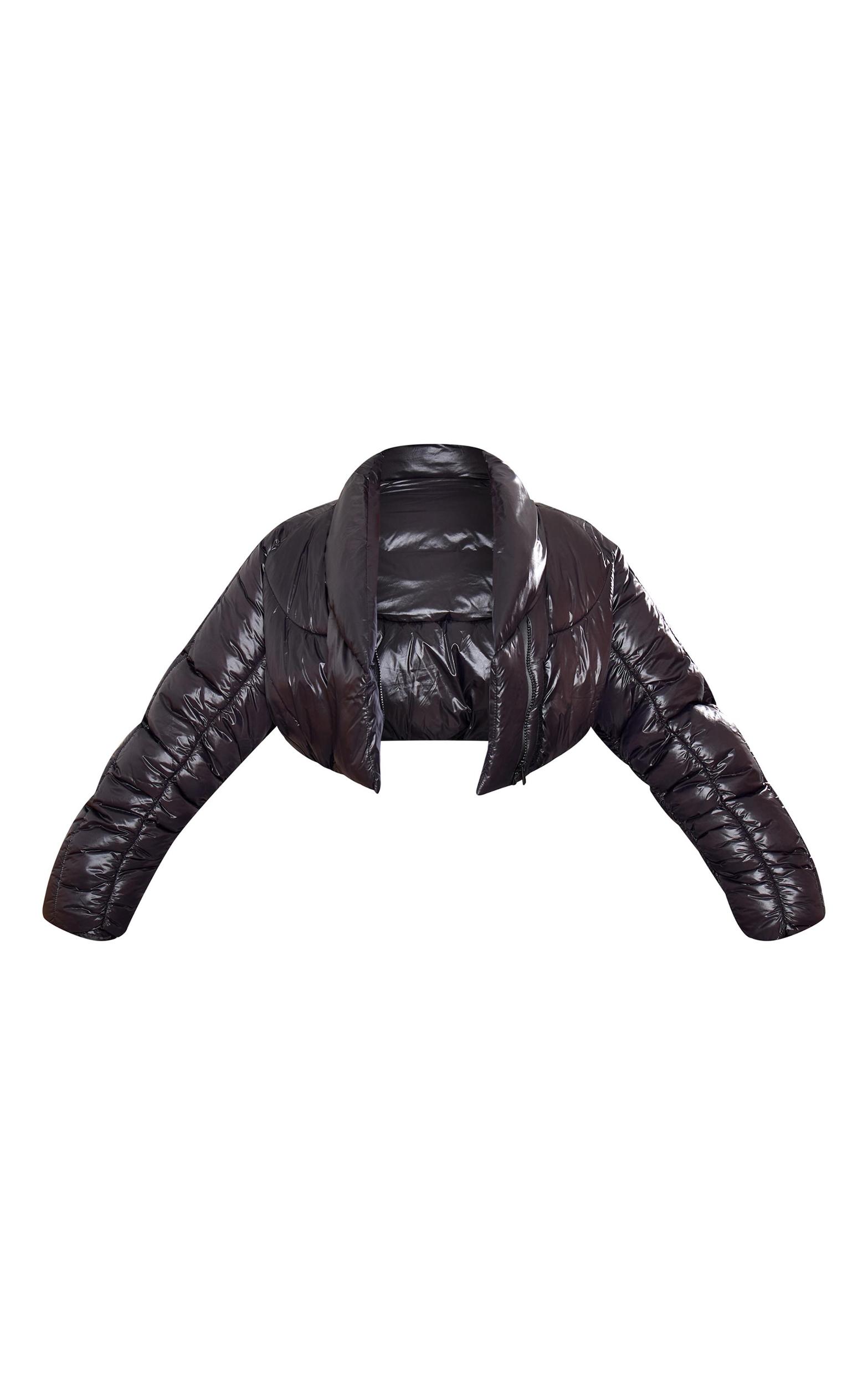 Plus Black Cropped Oversized Collar Detail Puffer Jacket Product Image