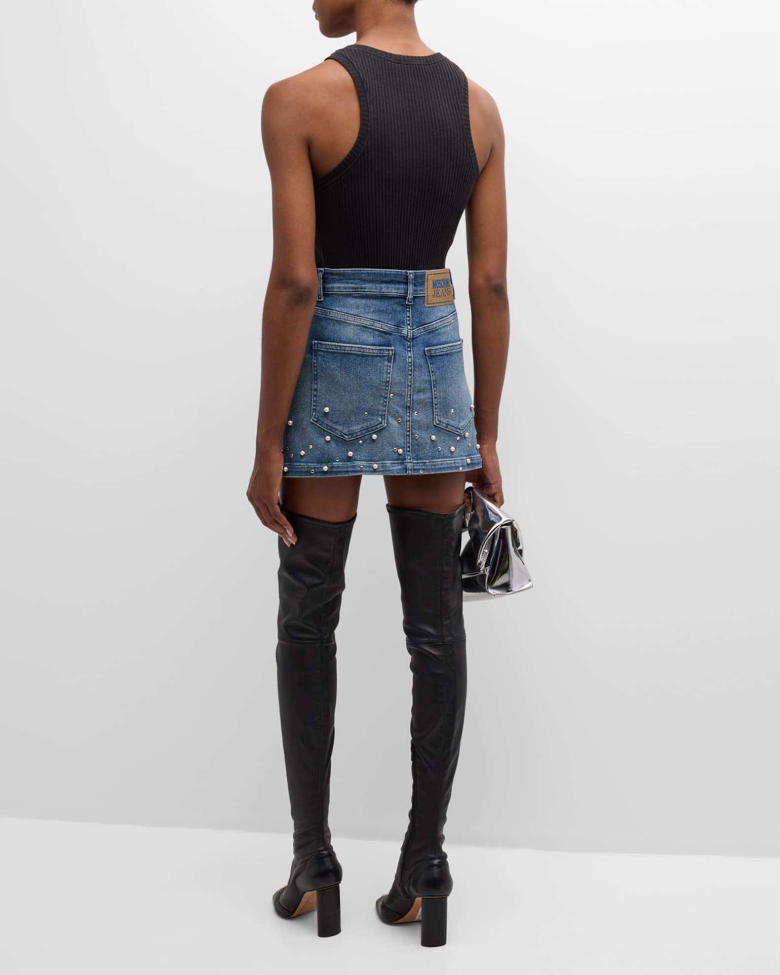 Pearl-Embellished Denim Mini Skirt Product Image