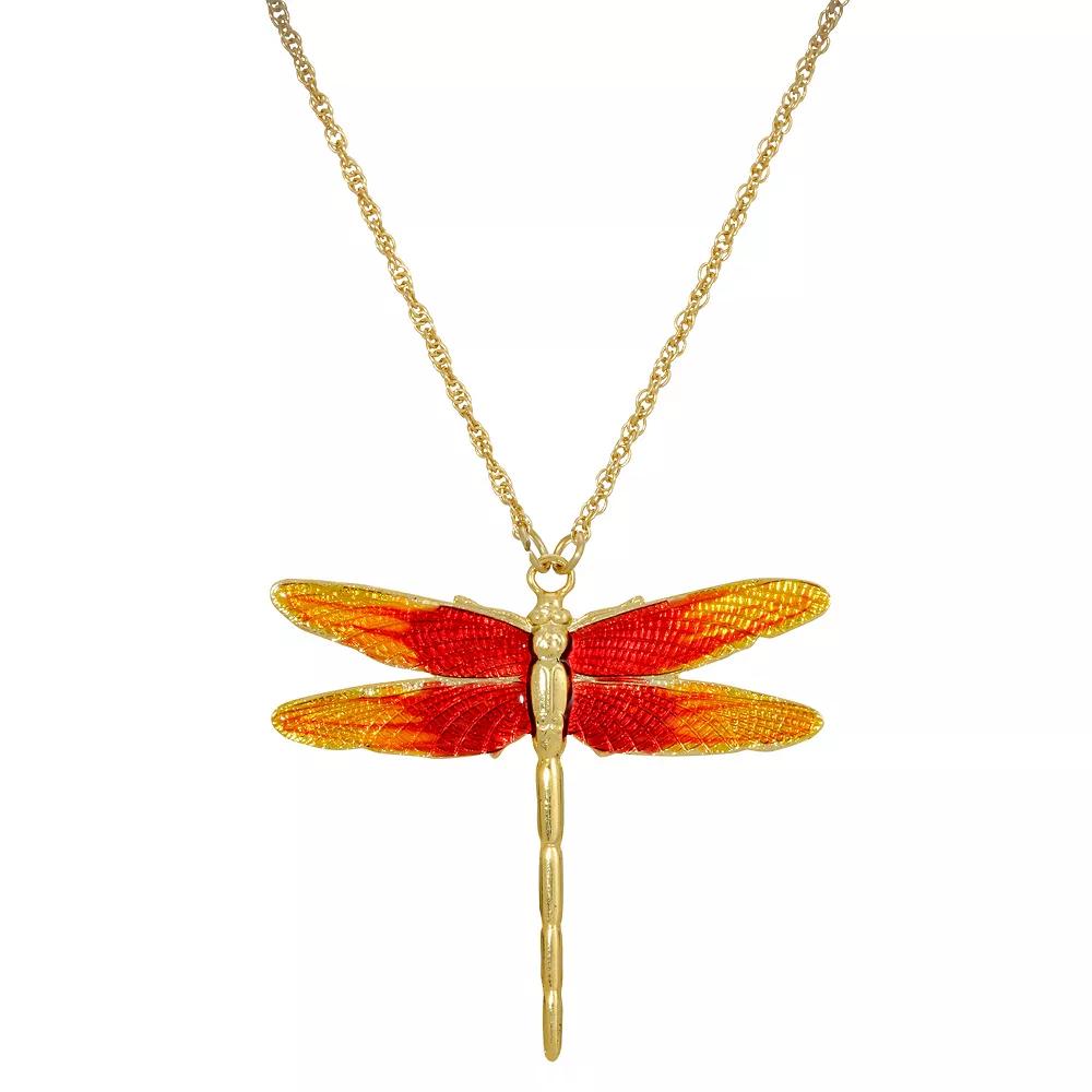 1928 Gold Tone Orange Dragonfly Pendant Necklace, Womens Product Image
