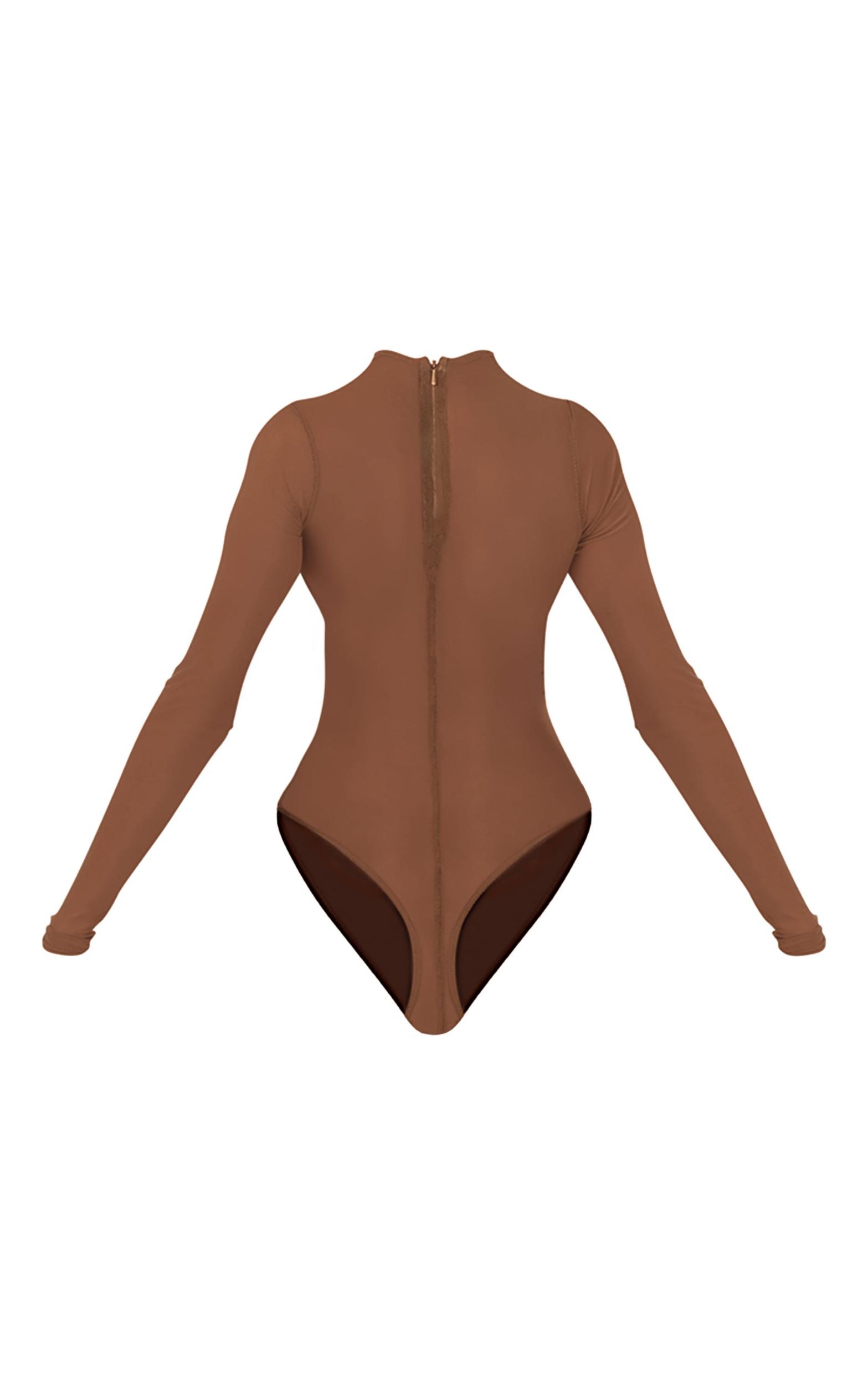 PLT Label Taupe Mesh Long Sleeve Bodysuit Product Image