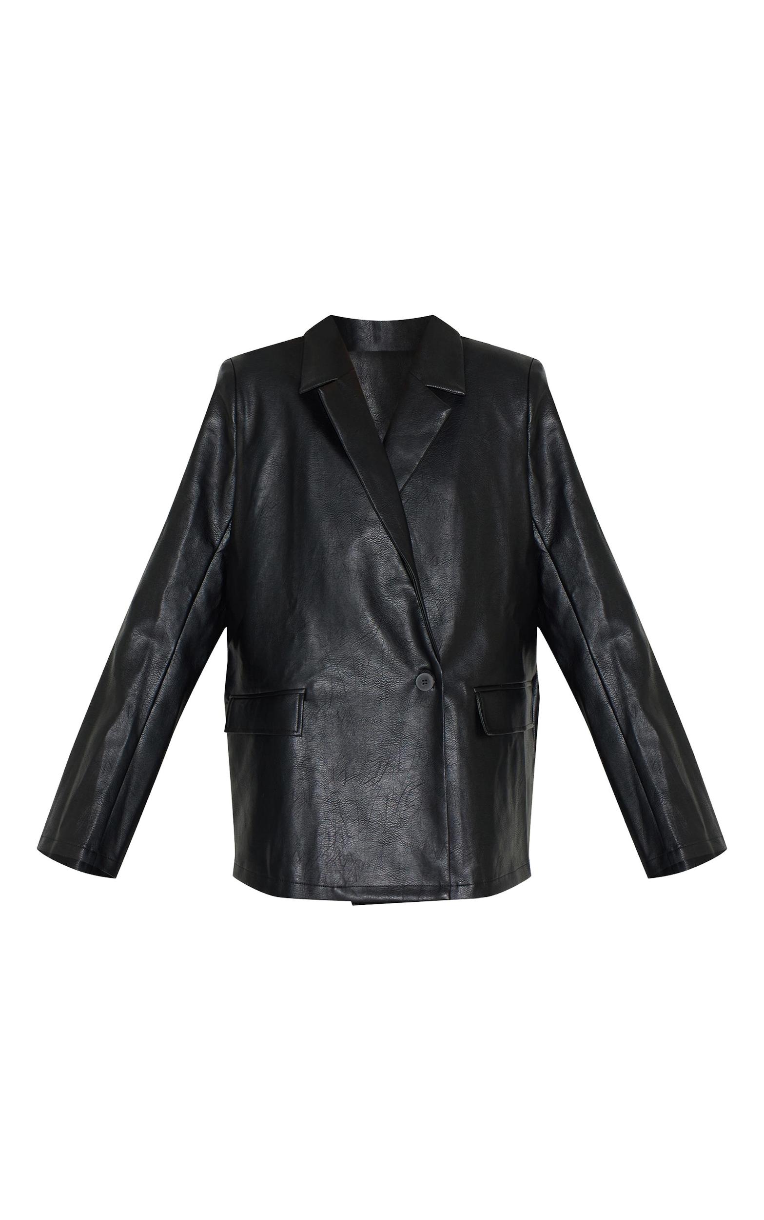  Black Distressed Faux Leather Blazer Product Image