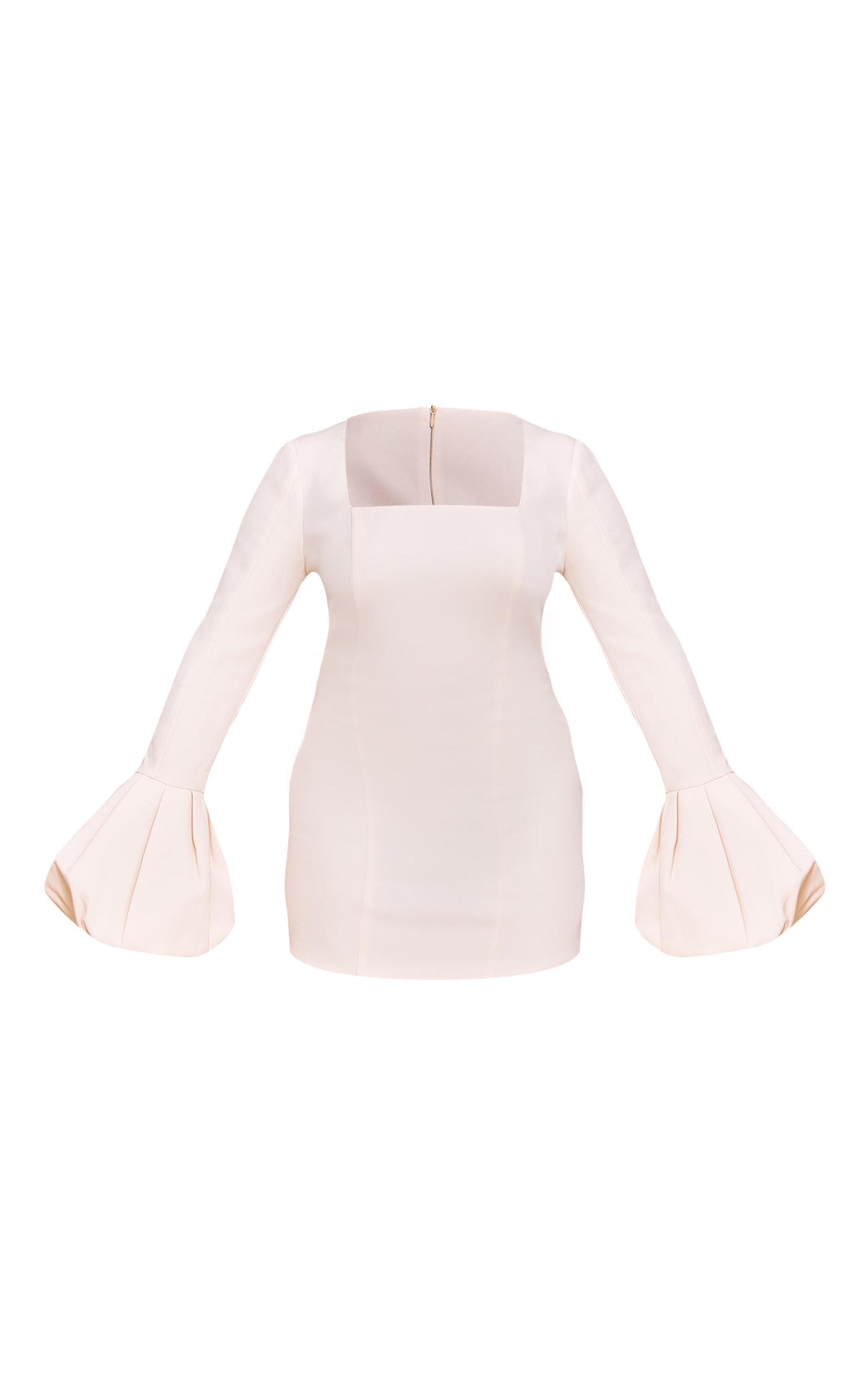 Shape Cream Woven Square Neck Puffball Sleeve Mini Dress Product Image