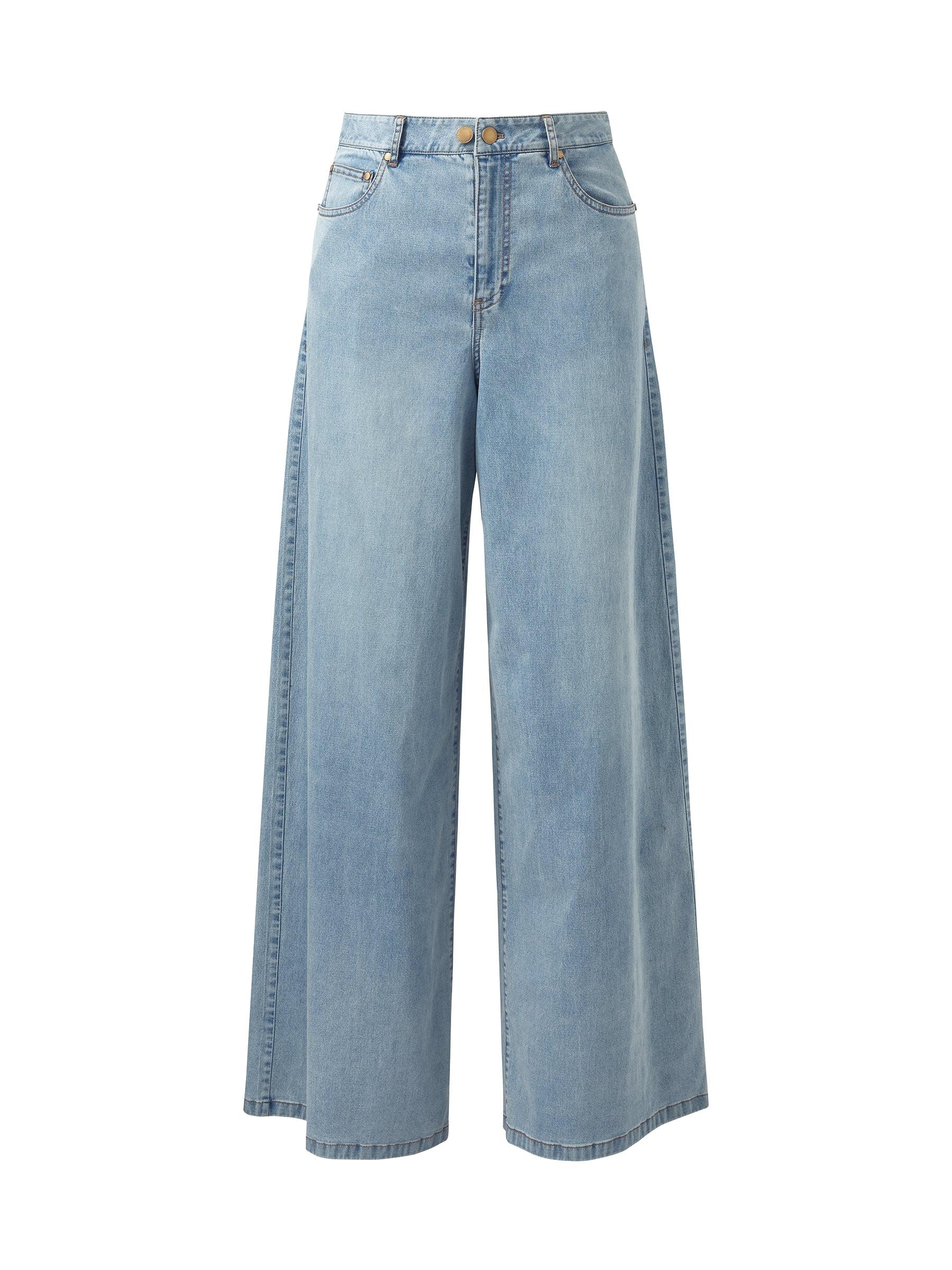 Denim Adjustable Waist Women Wide Leg Jeans Product Image