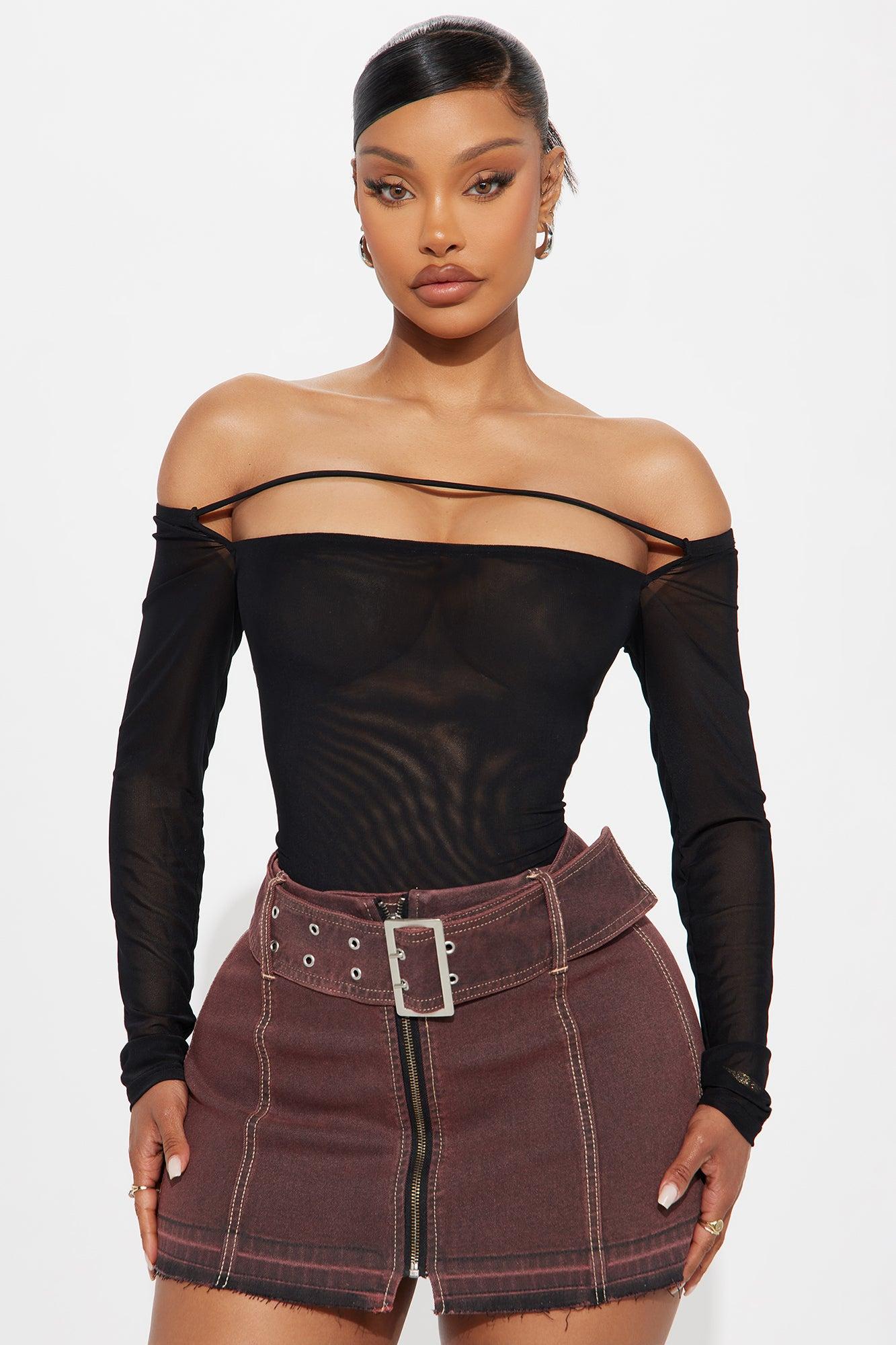Blake Mesh Off Shoulder Bodysuit - Black Female Product Image