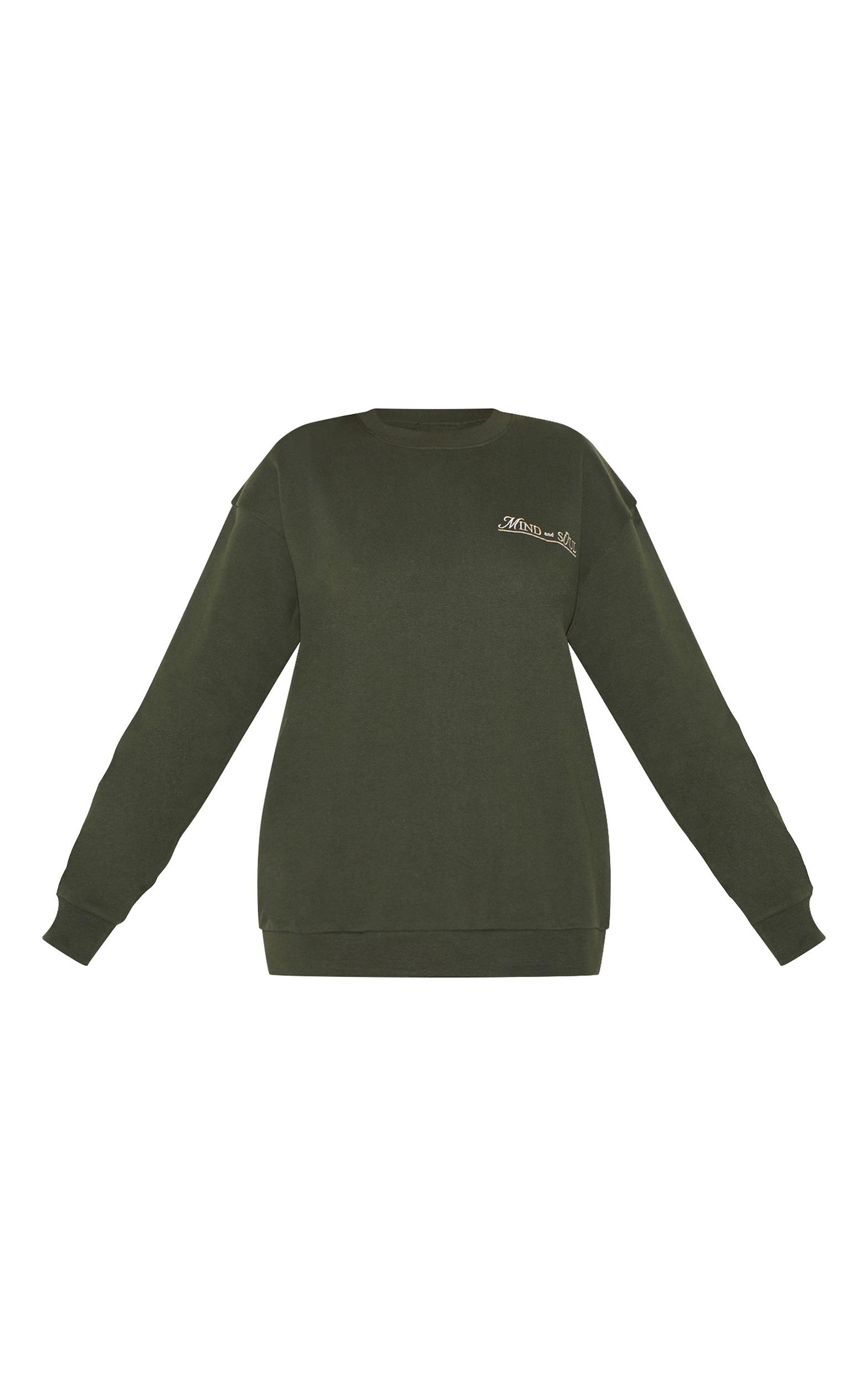 Khaki Mind & Soul Premium Print Oversized Sweatshirt Product Image