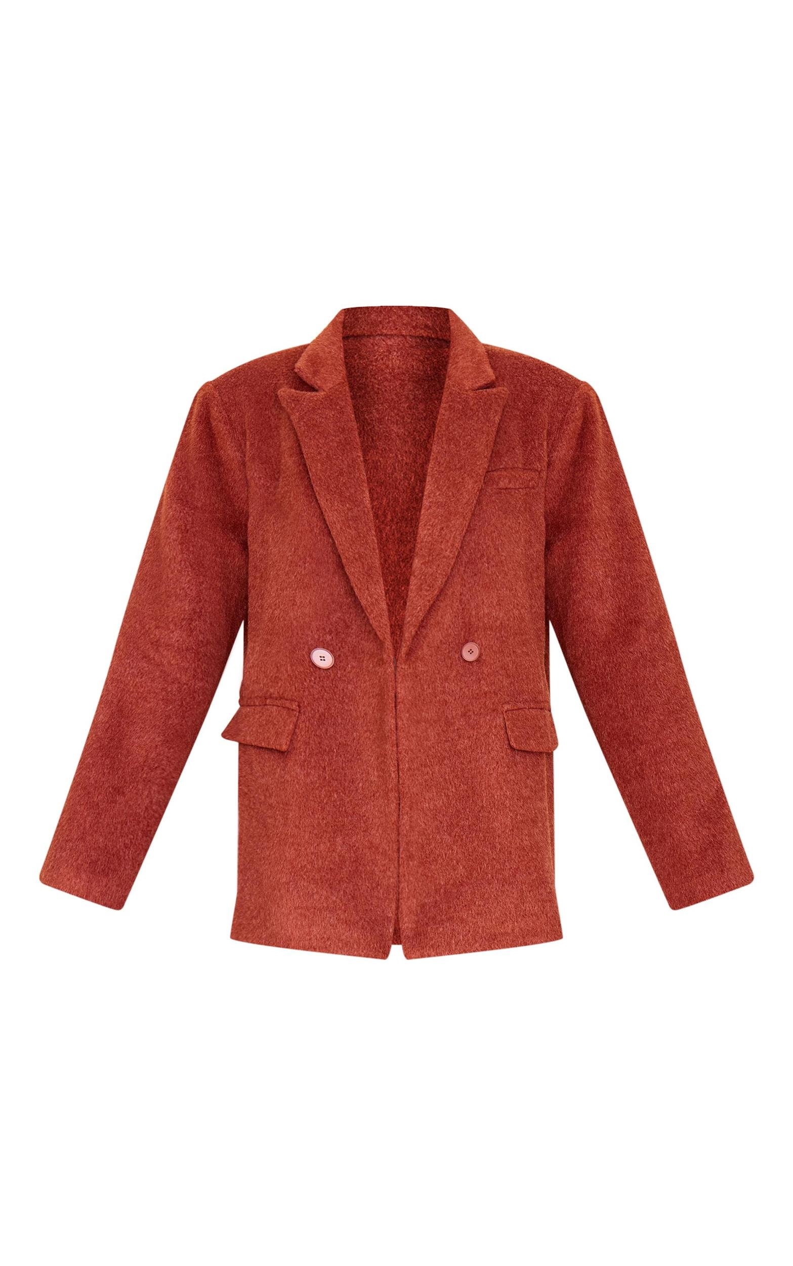 Burnt Orange Oversized Textured Wool Look Blazer Product Image