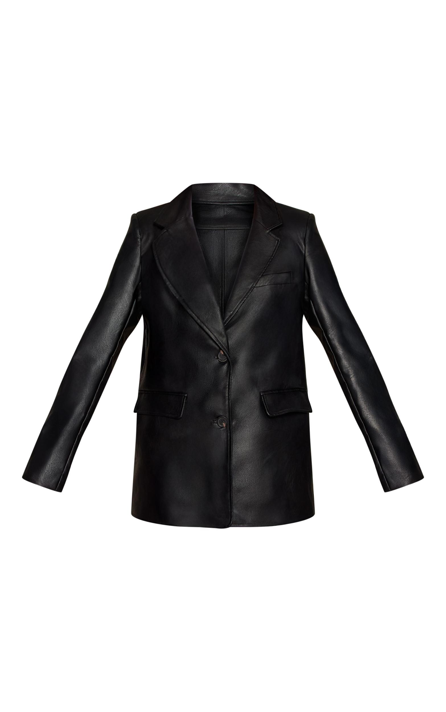 Washed Black Textured Faux Leather Blazer Product Image