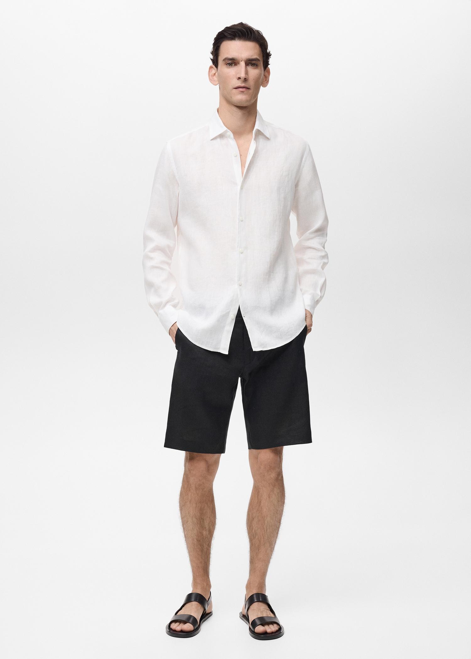 Slim-fit 100% linen bermuda shorts - Men | MANGO USA Product Image