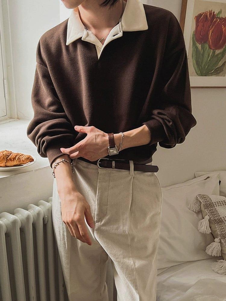 RT No. 11422 BROWN CONTRAST POLO SWEATER Product Image