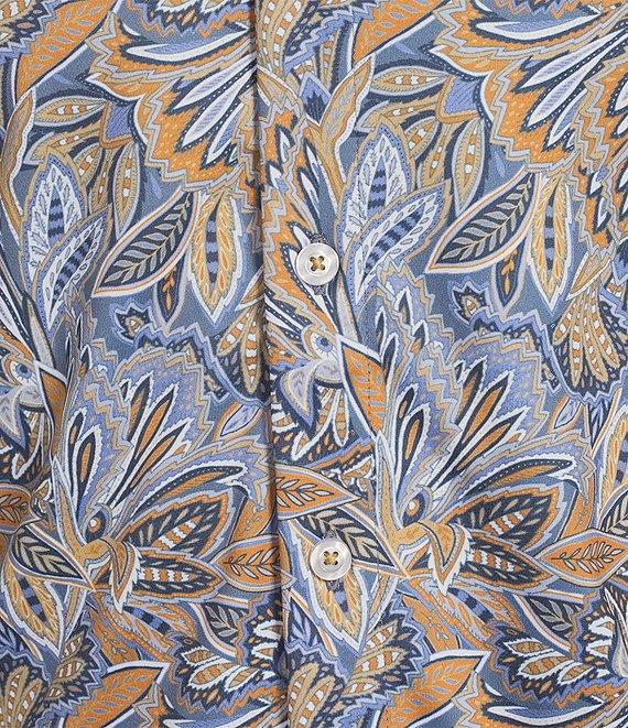 Cremieux Premium Denim Boho Floral Print Short Sleeve Coat Front Knit Shirt Product Image