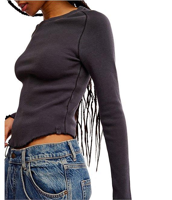 Free People We The Free Easy Does It Waffle Knit Crew Neck Long Sleeve Tee Shirt Product Image