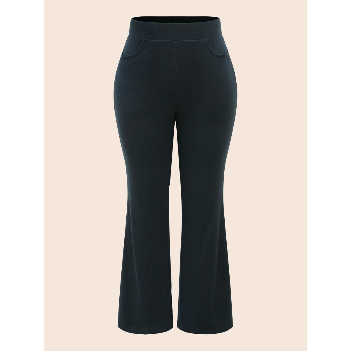 Plus Size Supersoft Essentials Elastic Waist Flared Leggings Women Indigo Casual Medium stretch Bootcut Mid Rise Everyday Leggings BloomChic 10/M Product Image