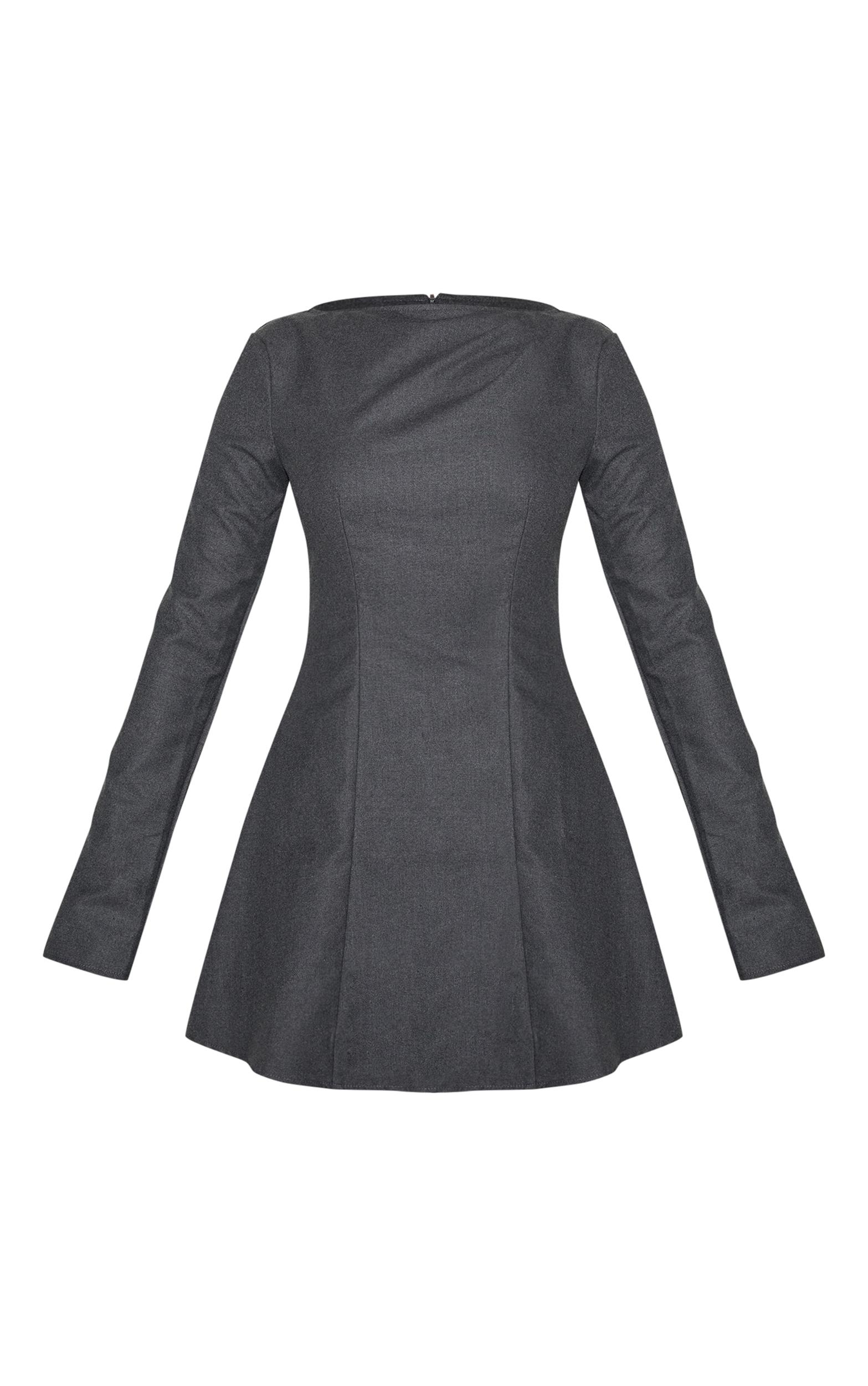 Grey Structured Woven Boat Neck Shift Dress Product Image