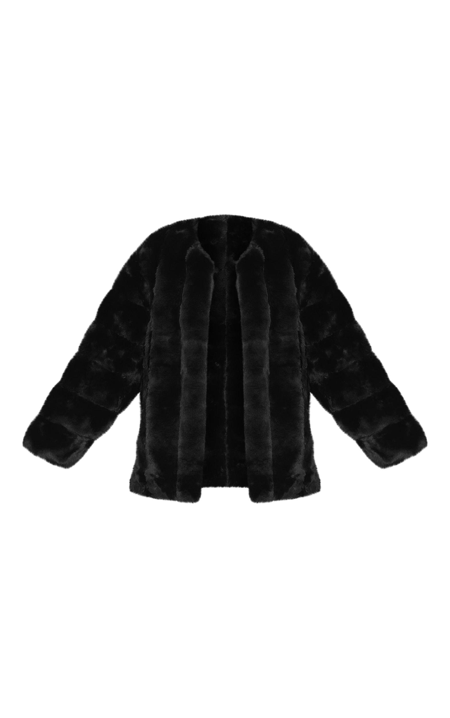  Black Faux Fur Bubble Vertical Coat Product Image