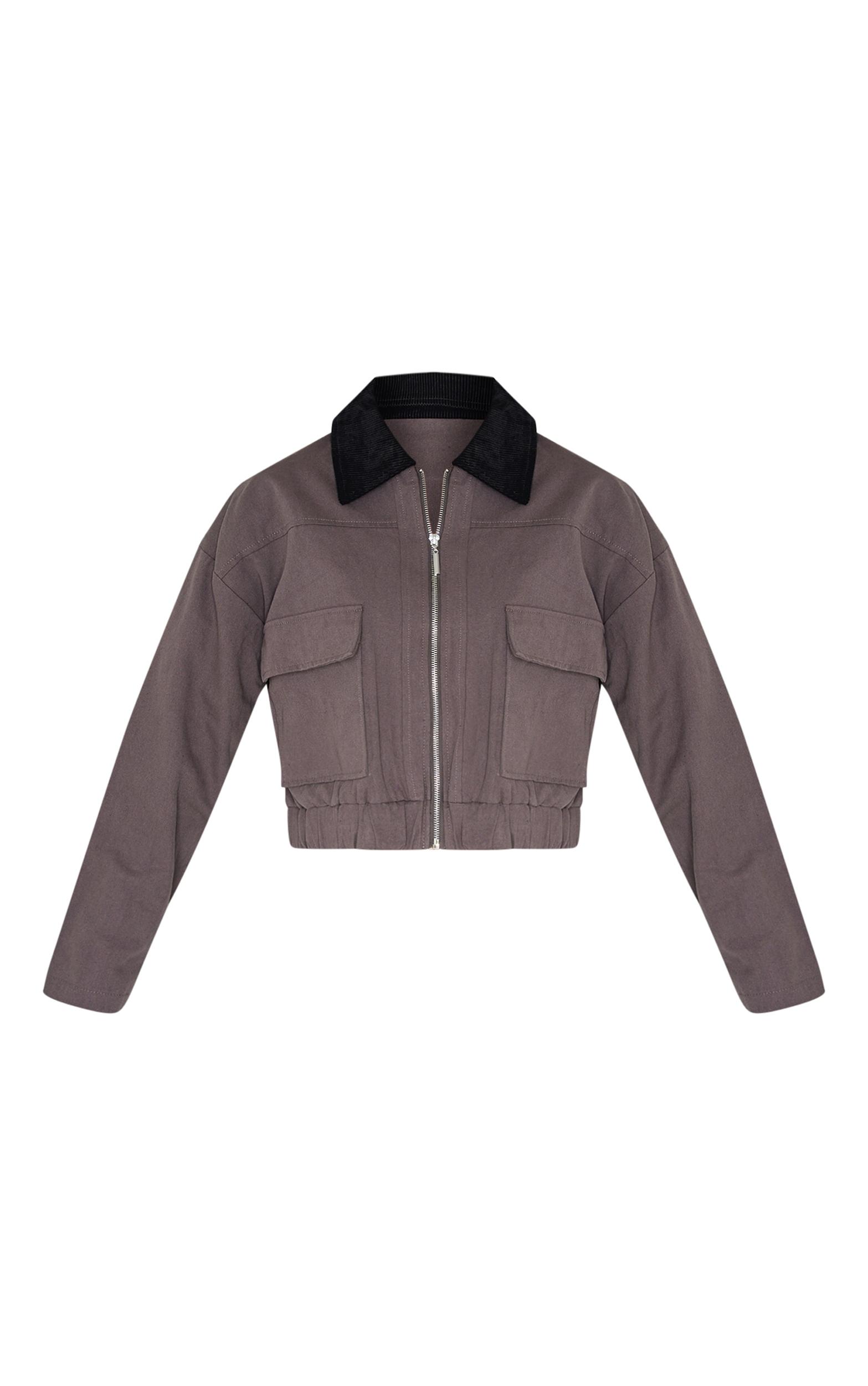 Dark Grey Contrast Collar Twill Jacket Product Image