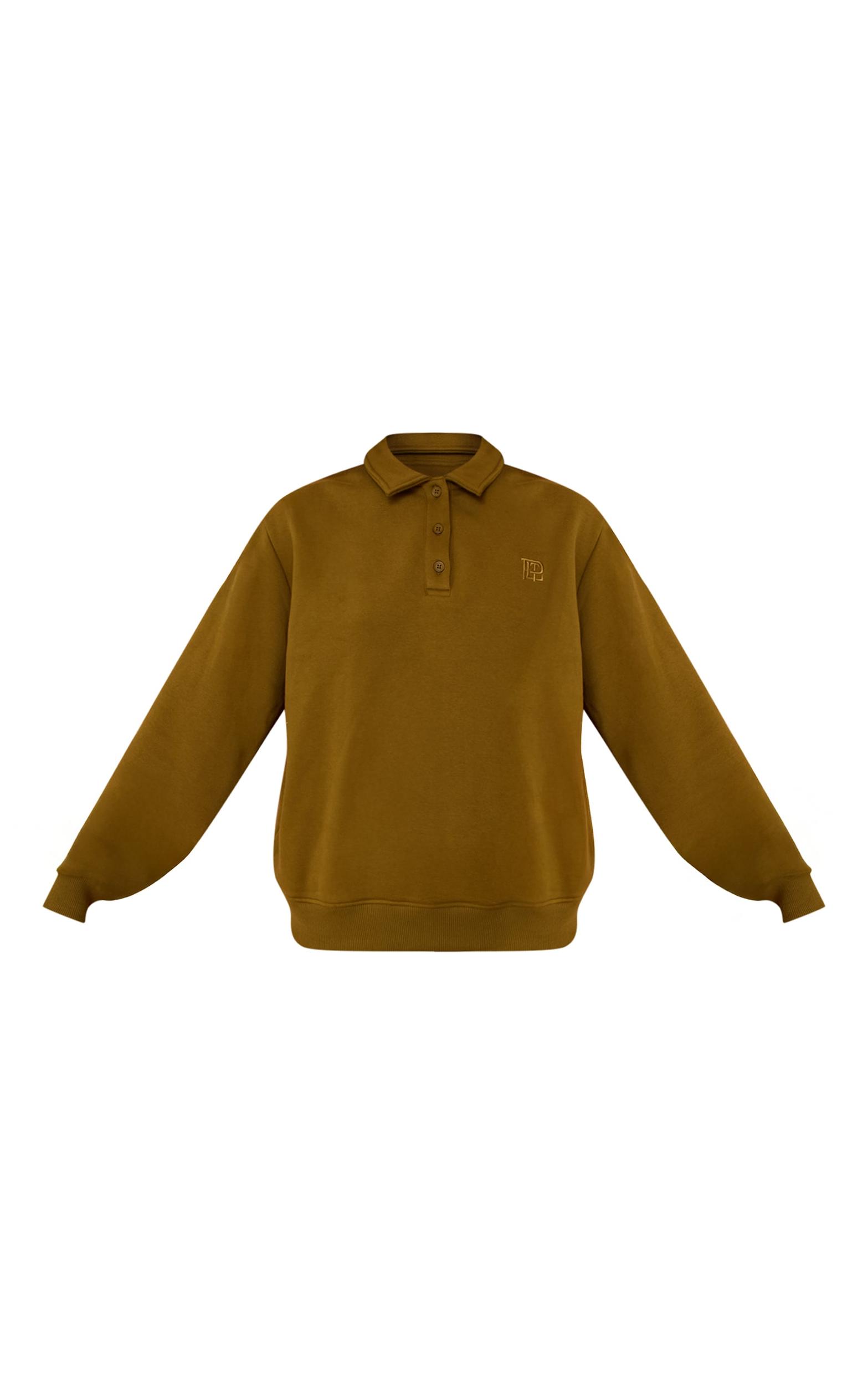 Olive Cotton Fleece Polo Sweatshirt Product Image