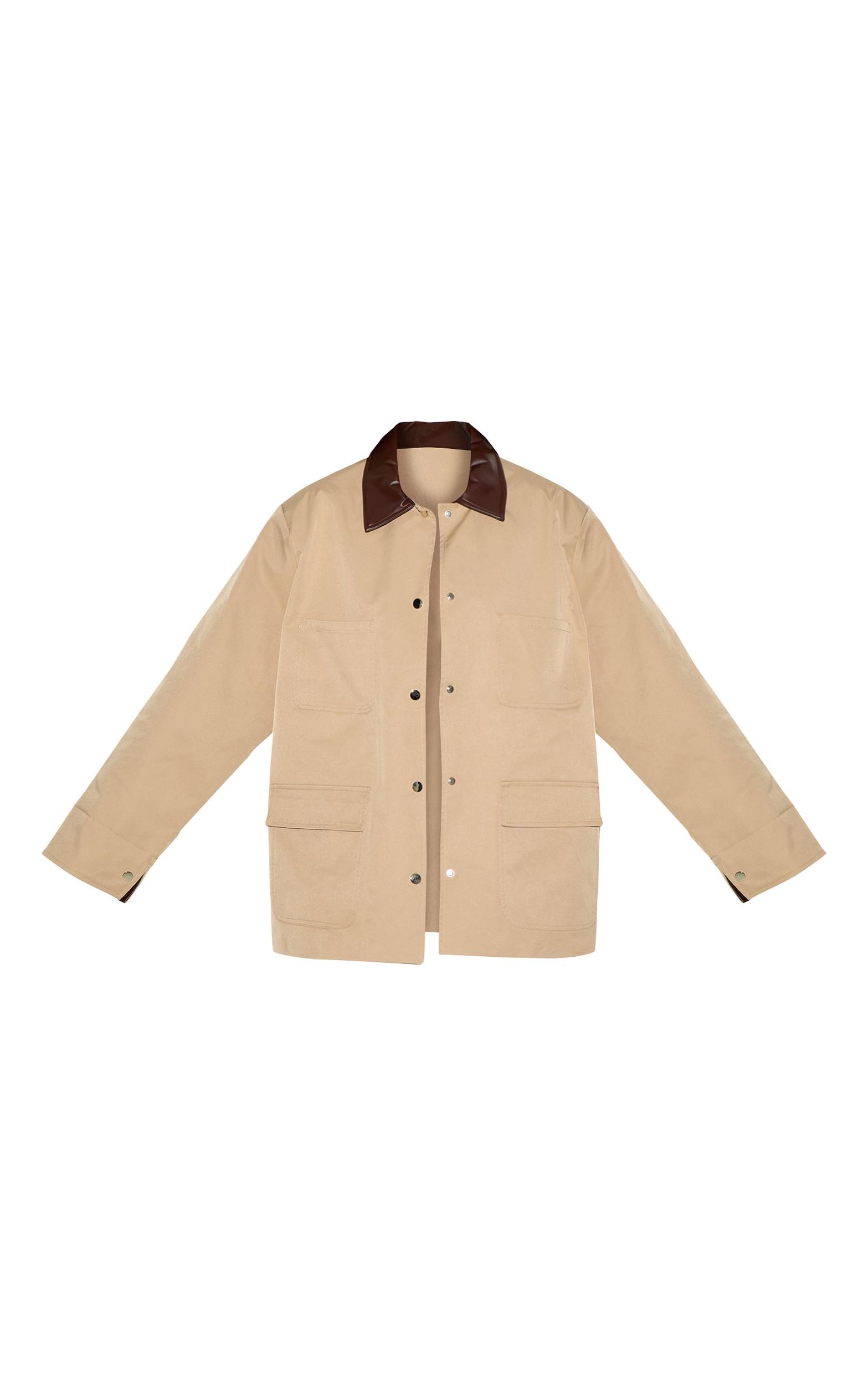 Beige Contrast Collar Rubberised Jacket Product Image