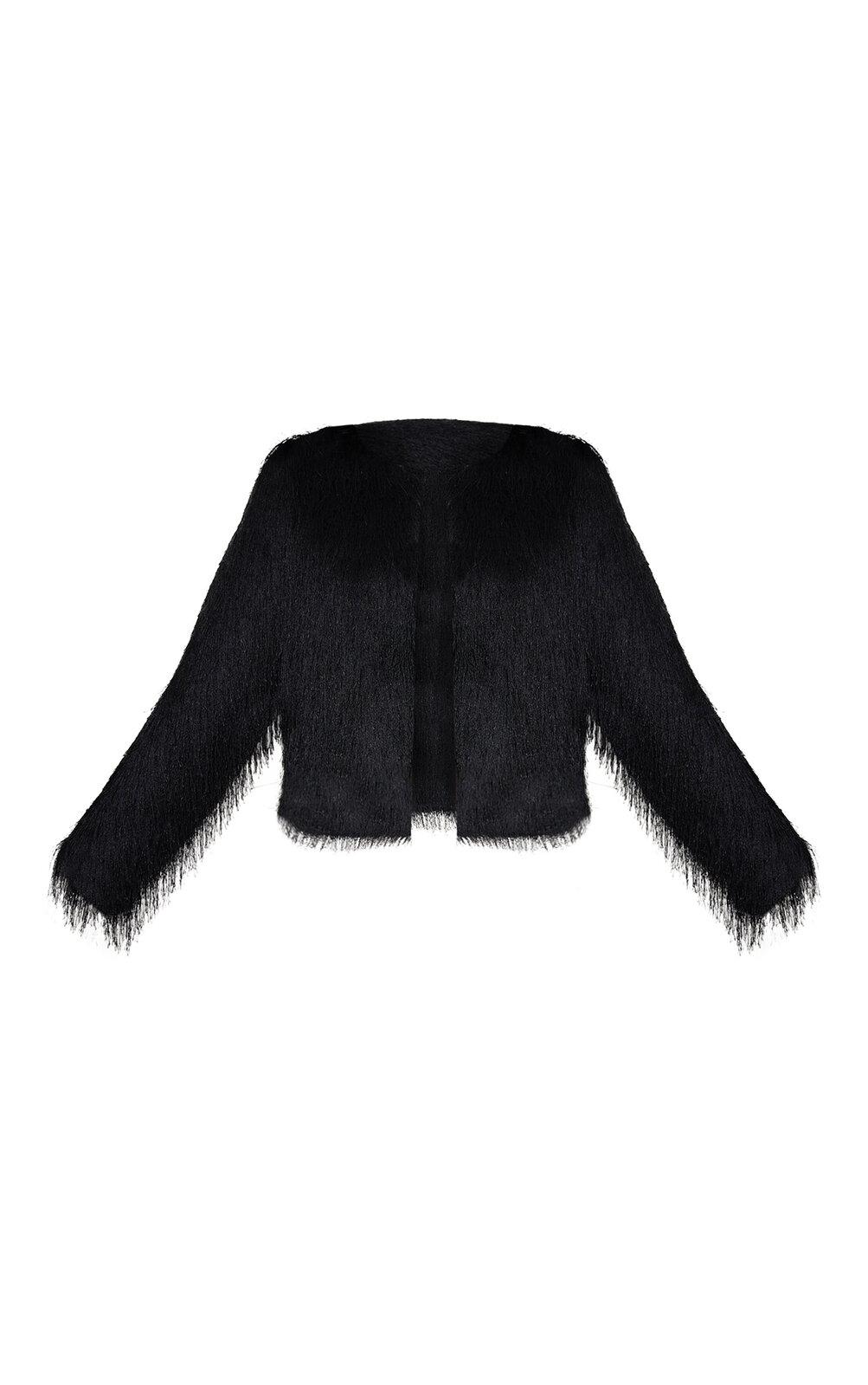 Black Collarless Fringe Jacket Product Image