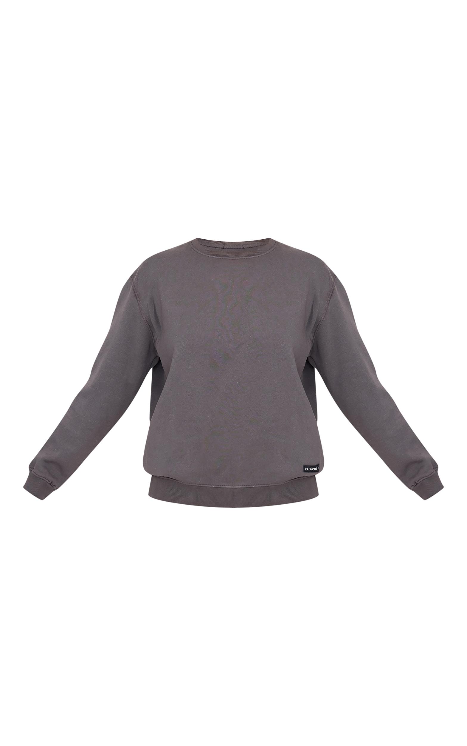 PRETTYLITTLETHING Charcoal Badge Detail Sport Sweatshirt Product Image