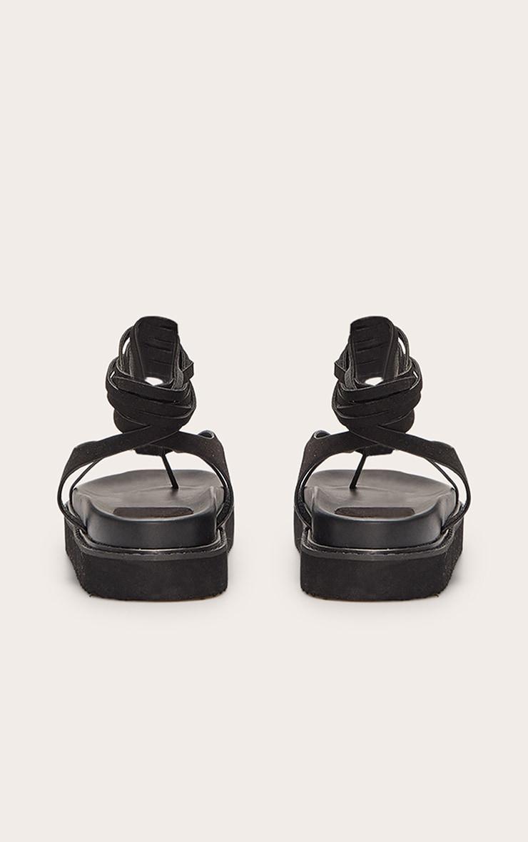 Black Wide Fit Faux Suede Round Toe Lace Up Footbed Sandals Product Image