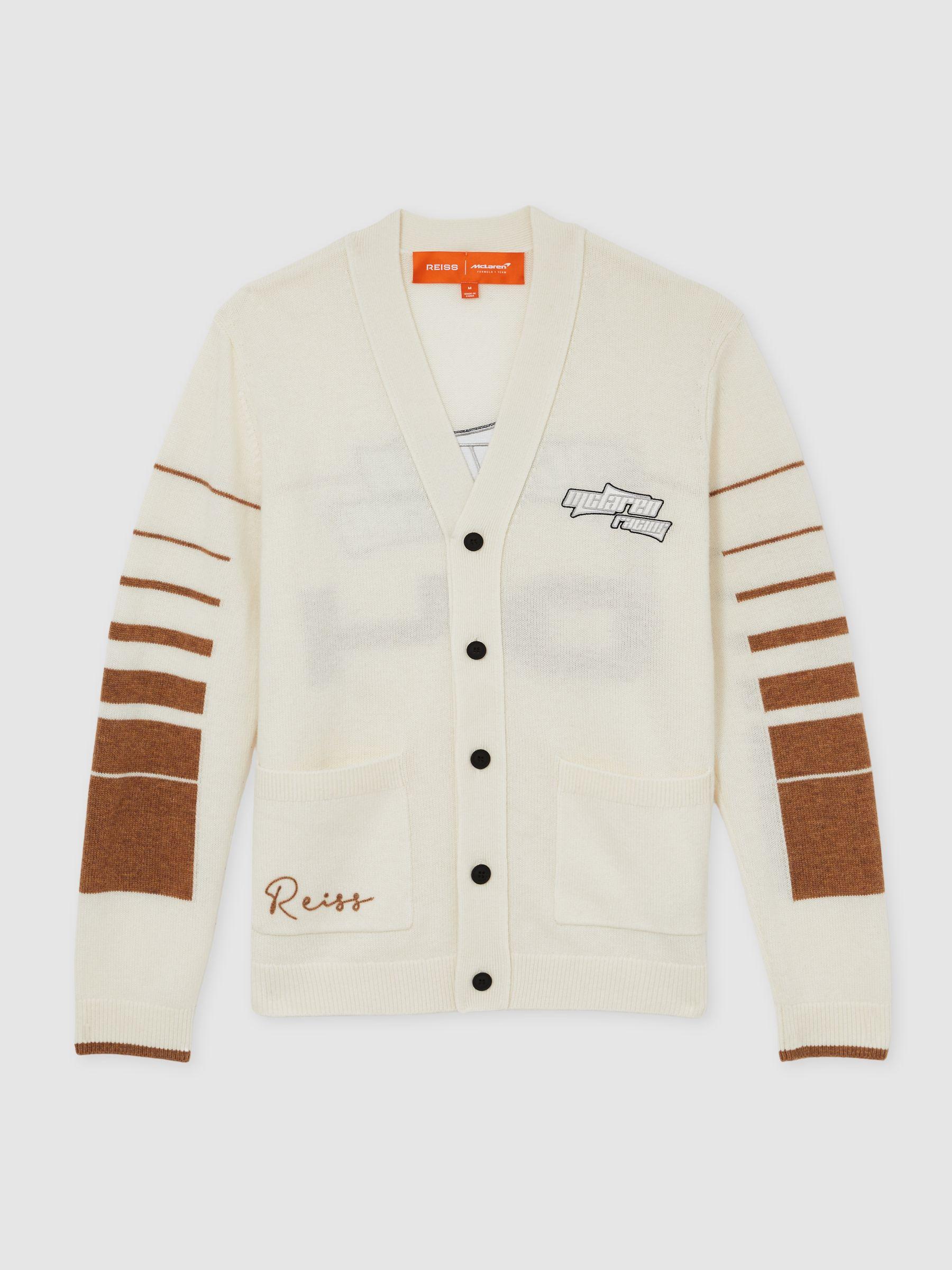 McLaren F1 Team Varsity Cardigan Wool-Cashmere in Off White/Camel Product Image