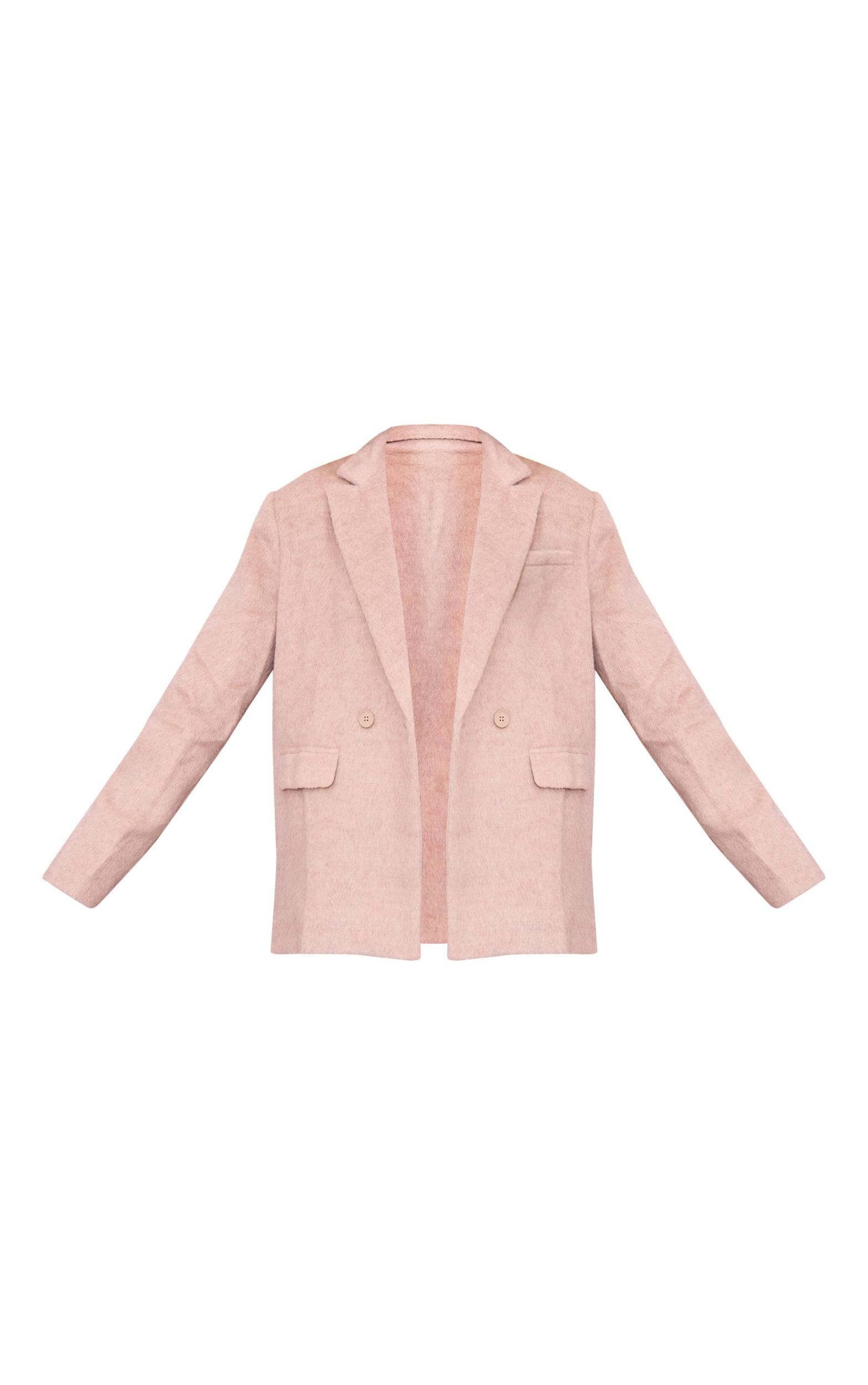 Beige Oversized Textured Wool Look Blazer Product Image