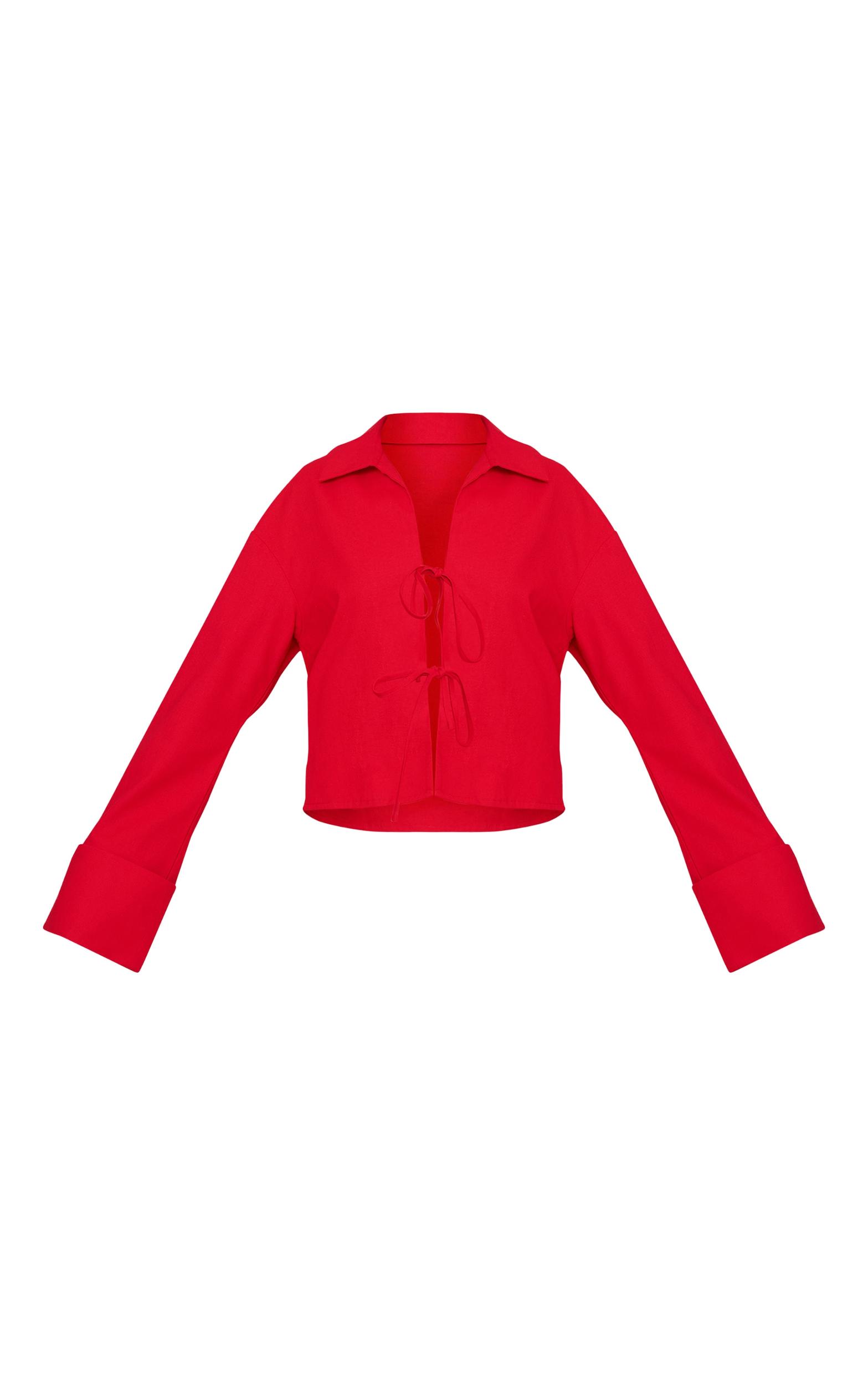 Tomato Tie Front Linen Look Collar Blazer Product Image