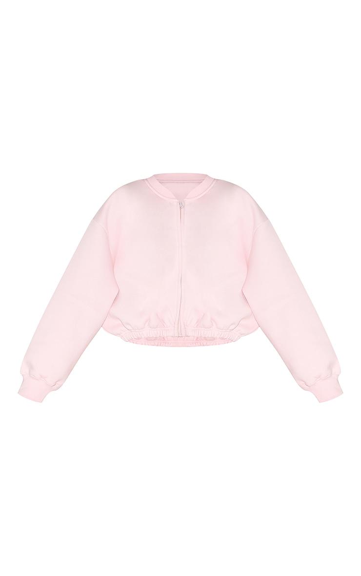 Baby Pink Drawcord Waist Cropped Zip Up Sweatshirt Product Image