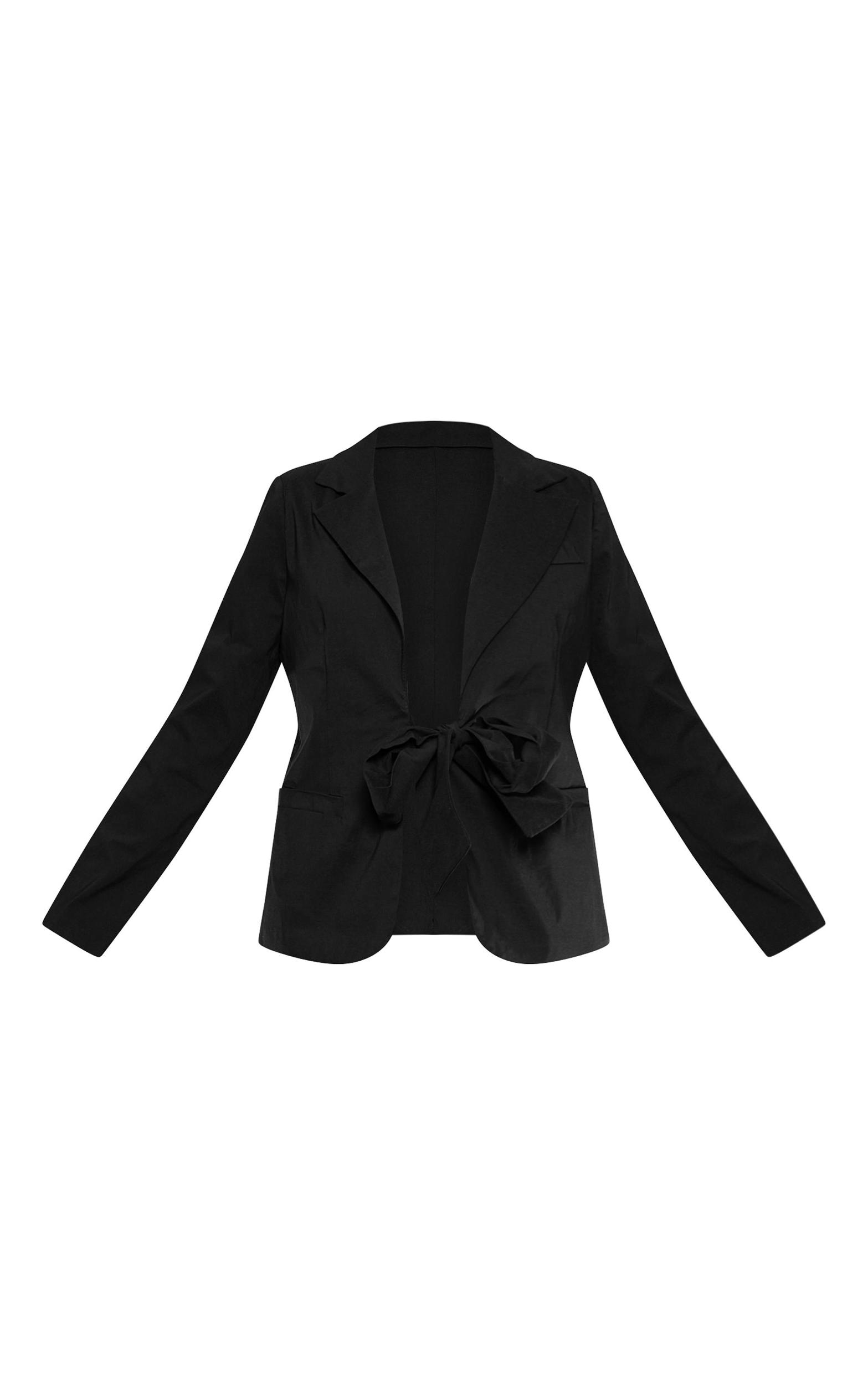 Black Tie Front Bow Textured Blazer Product Image