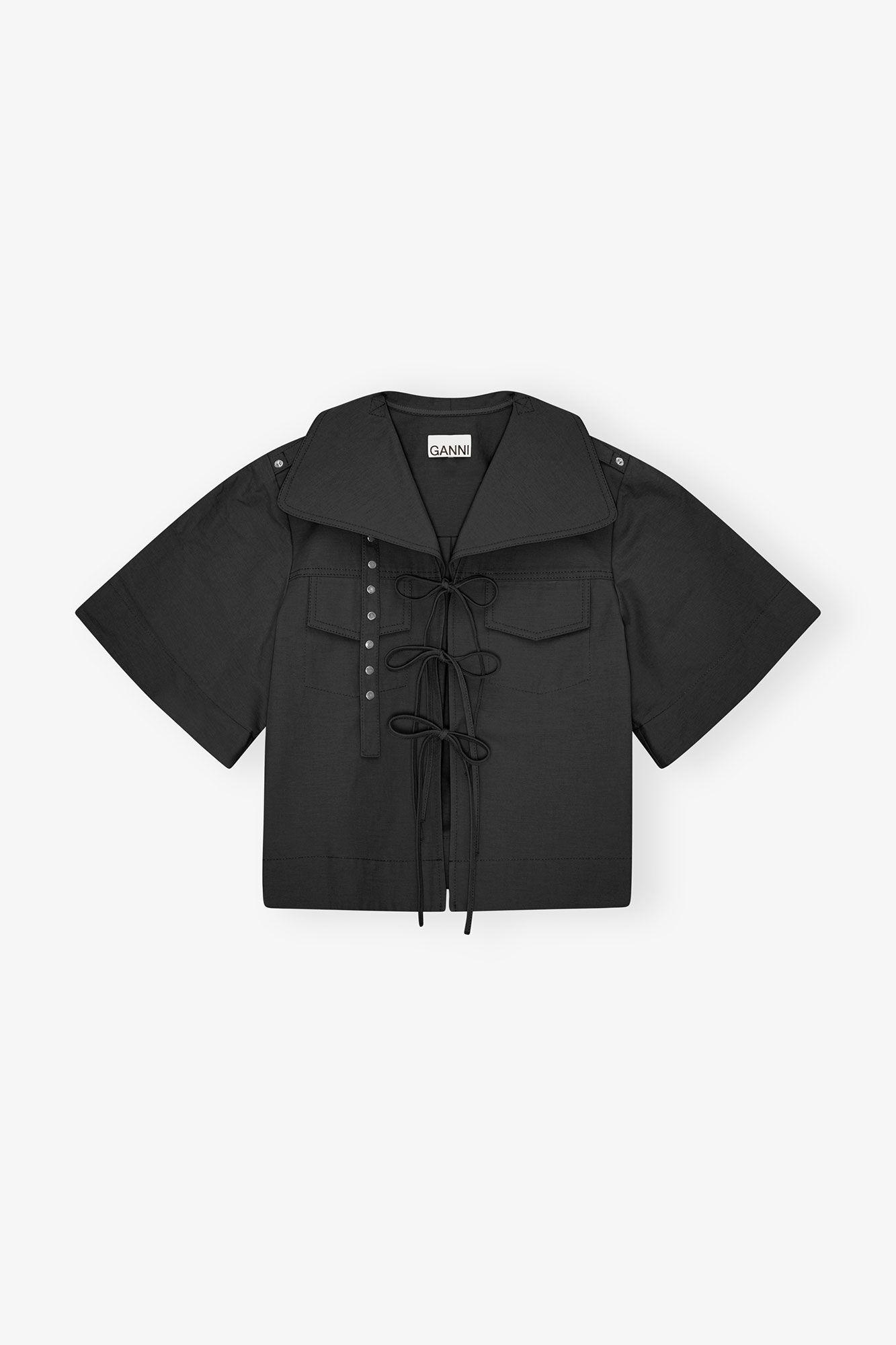 Black Stretch Cotton Blouse Product Image