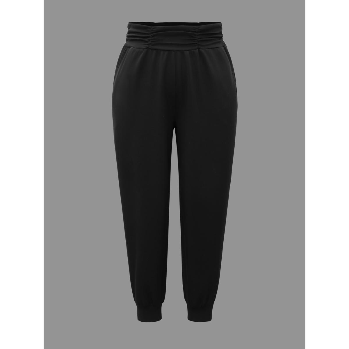 Plus Size Supersoft Essentials Elastic Waist Pockets Jogger Pants Women Black Casual Mid Rise Everyday Pants BloomChic 10/M Product Image