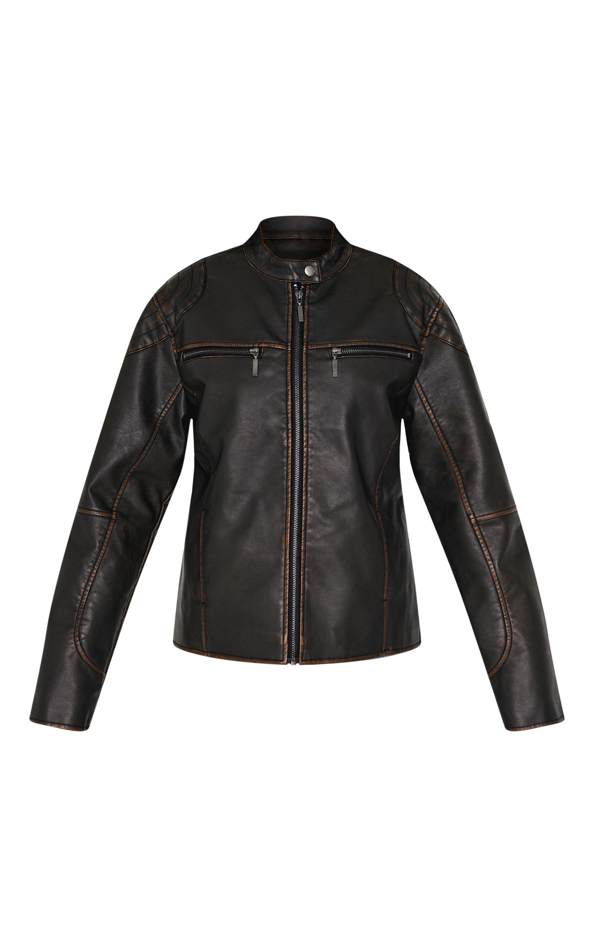 Black Detailed Shoulder Biker Jacket Product Image