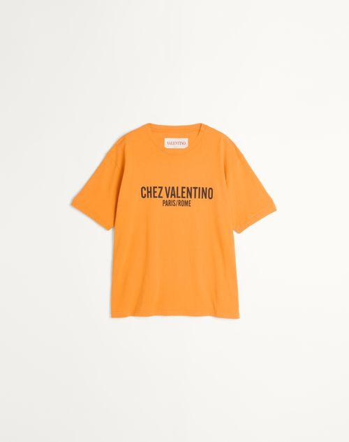 VALENTINO Cotton T-shirt With Chez Print In Orange Product Image