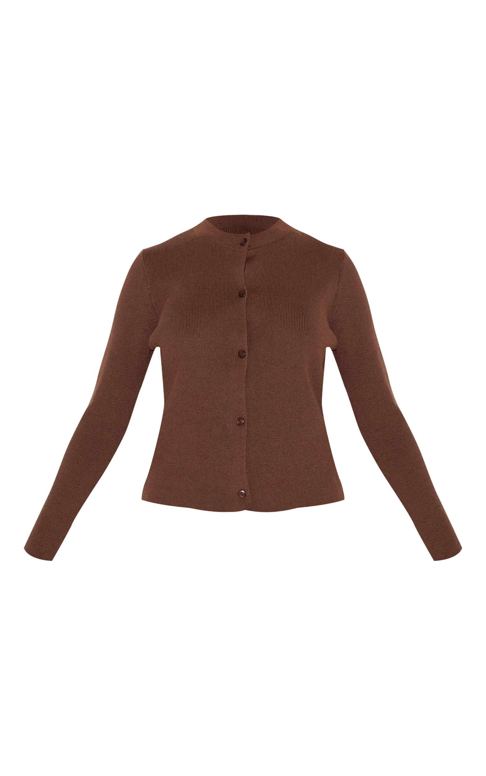 Petite Chocolate Knitted Button Up Cardigan Product Image