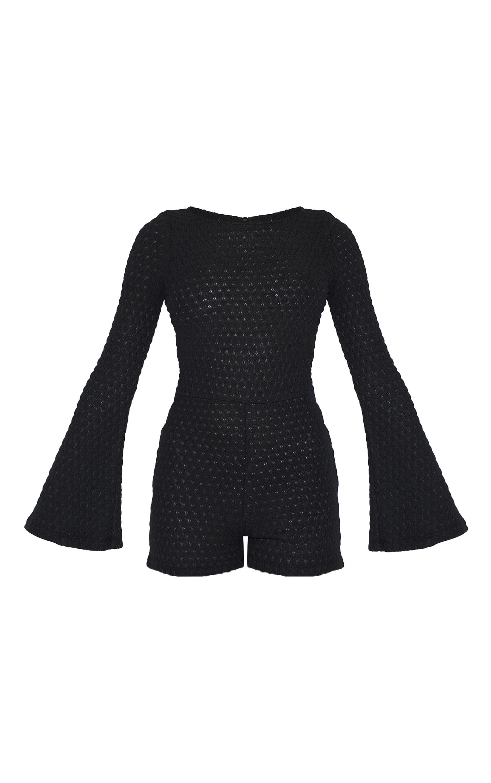 Petite Black Textured Jersey Long Sleeve Unitard Product Image
