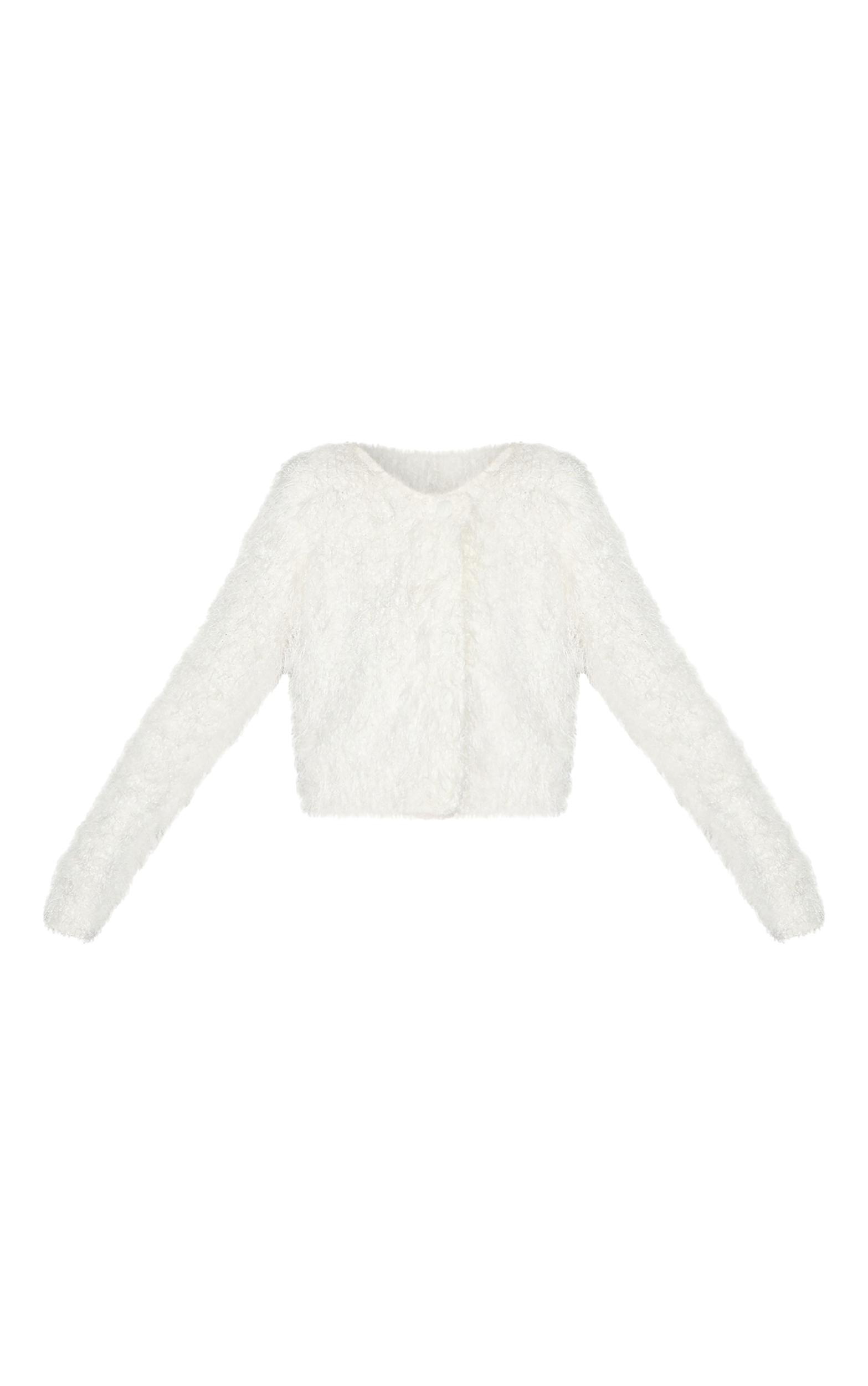Off White Textured Fluffy Knit Button Up Cardigan Product Image