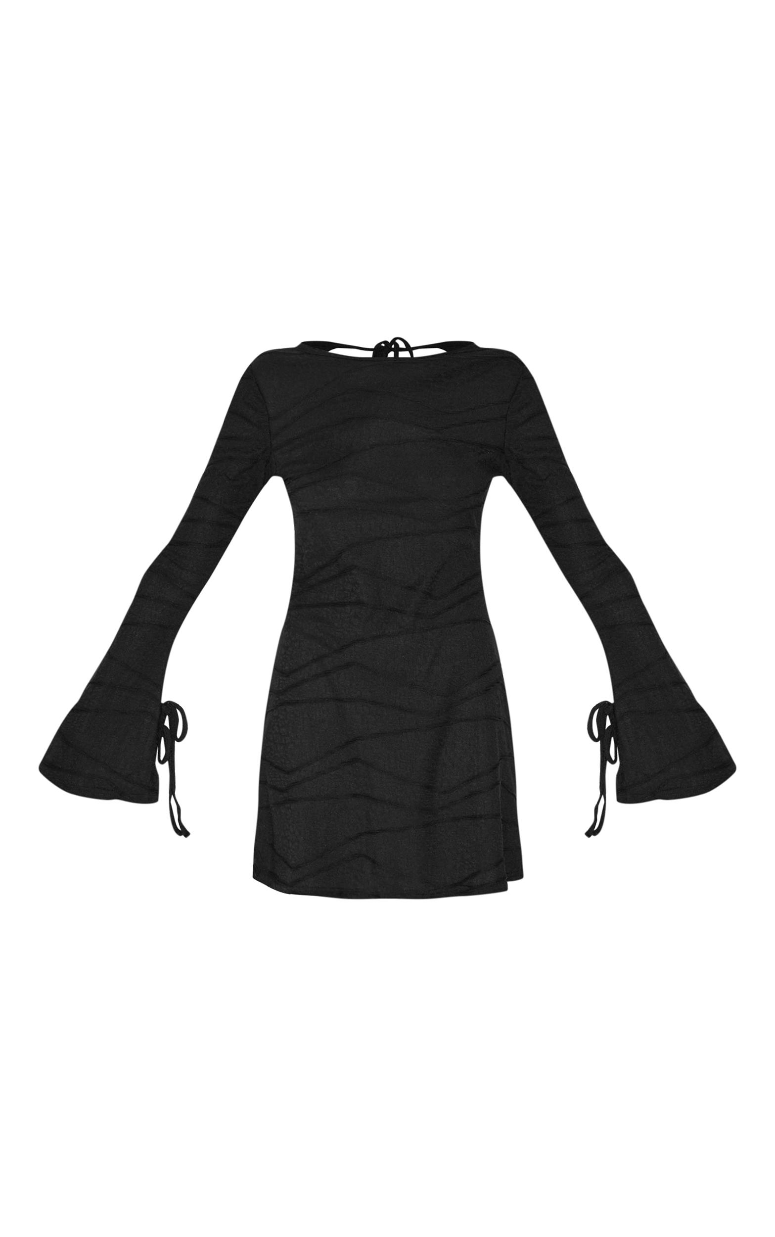Black Textured Jersey Cut Out Back Bodycon Dress Product Image