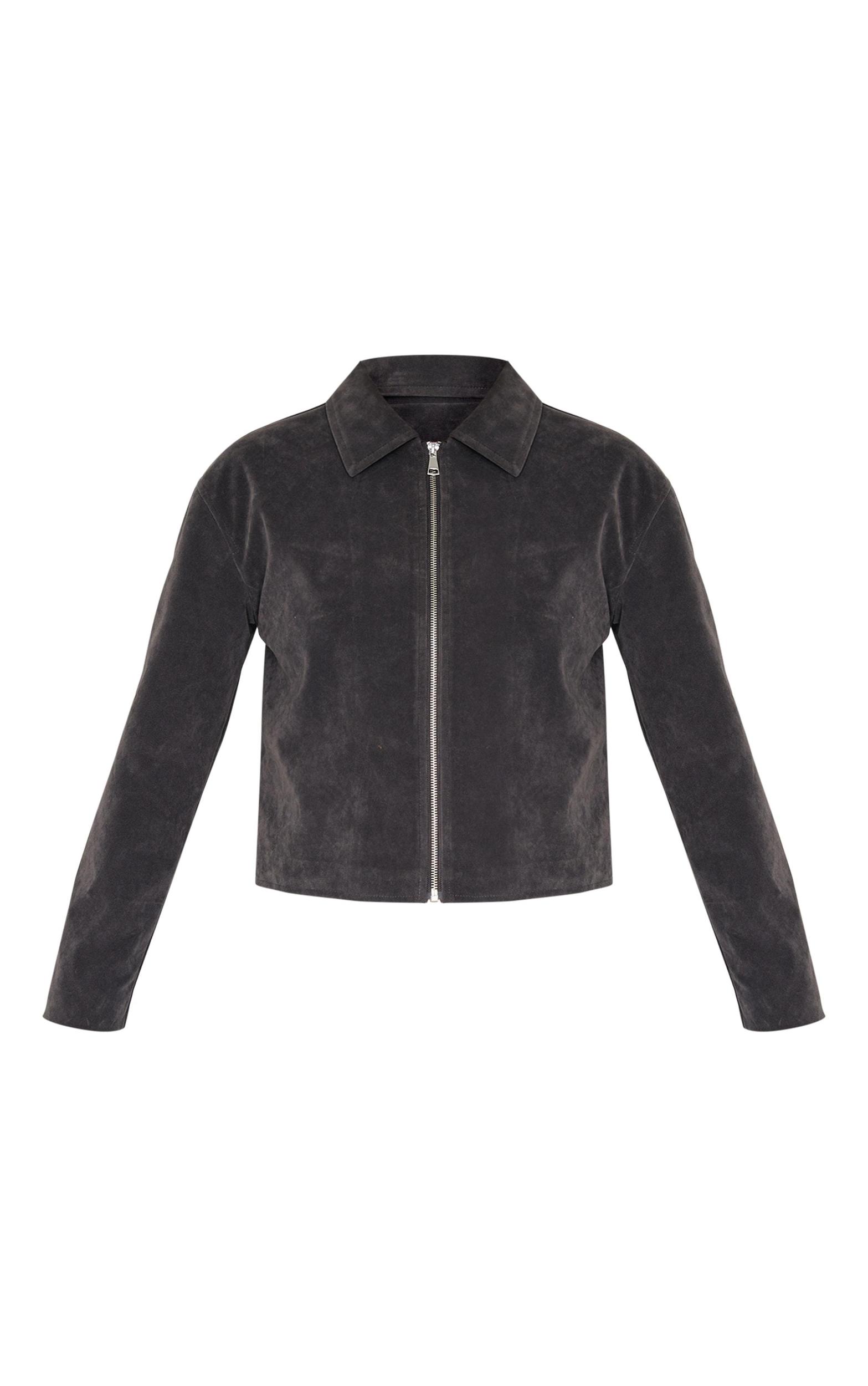 Charcoal Zip Up Faux Suede Jacket Product Image