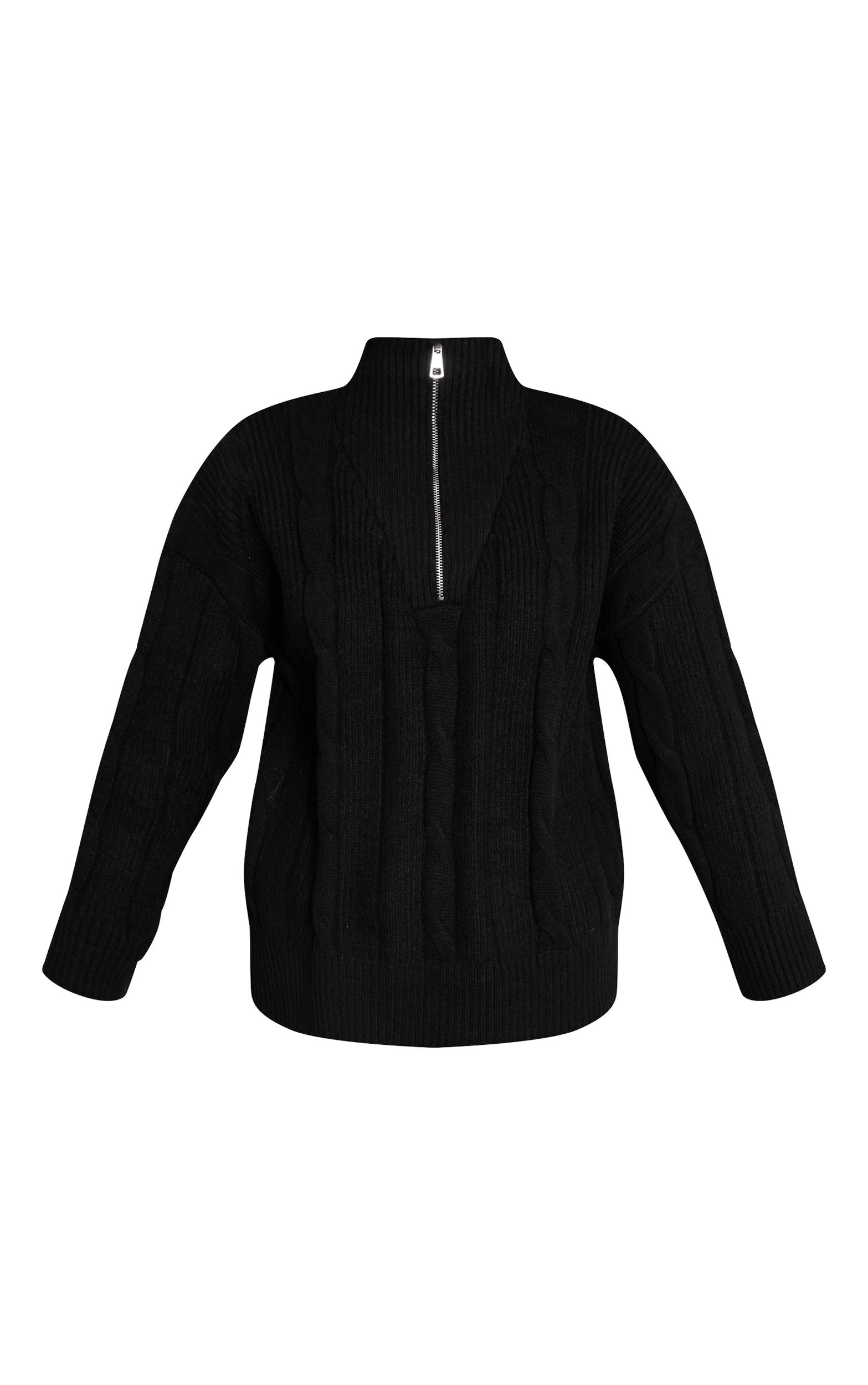 Black Zip Detail Cable Knit Oversized Sweater Product Image