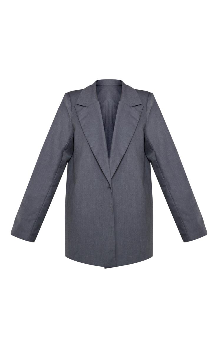 Charcoal Woven Oversized Drapey Button Detail Blazer Product Image