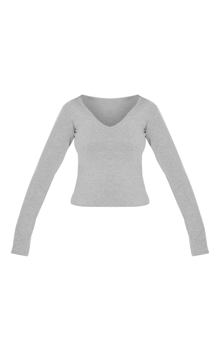 Basic Grey Marl Cotton Blend Longline Long Sleeve Top Product Image