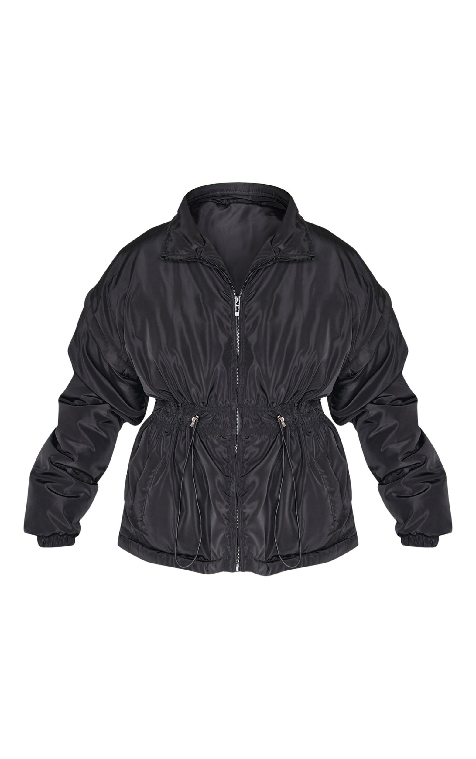  Black Cinched Waist Padded Jacket Product Image