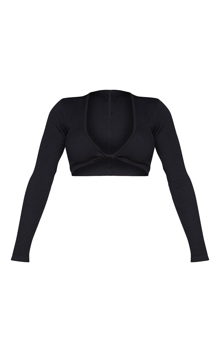Shape Black Snatched Ribbed Twist Detail Crop Top Product Image