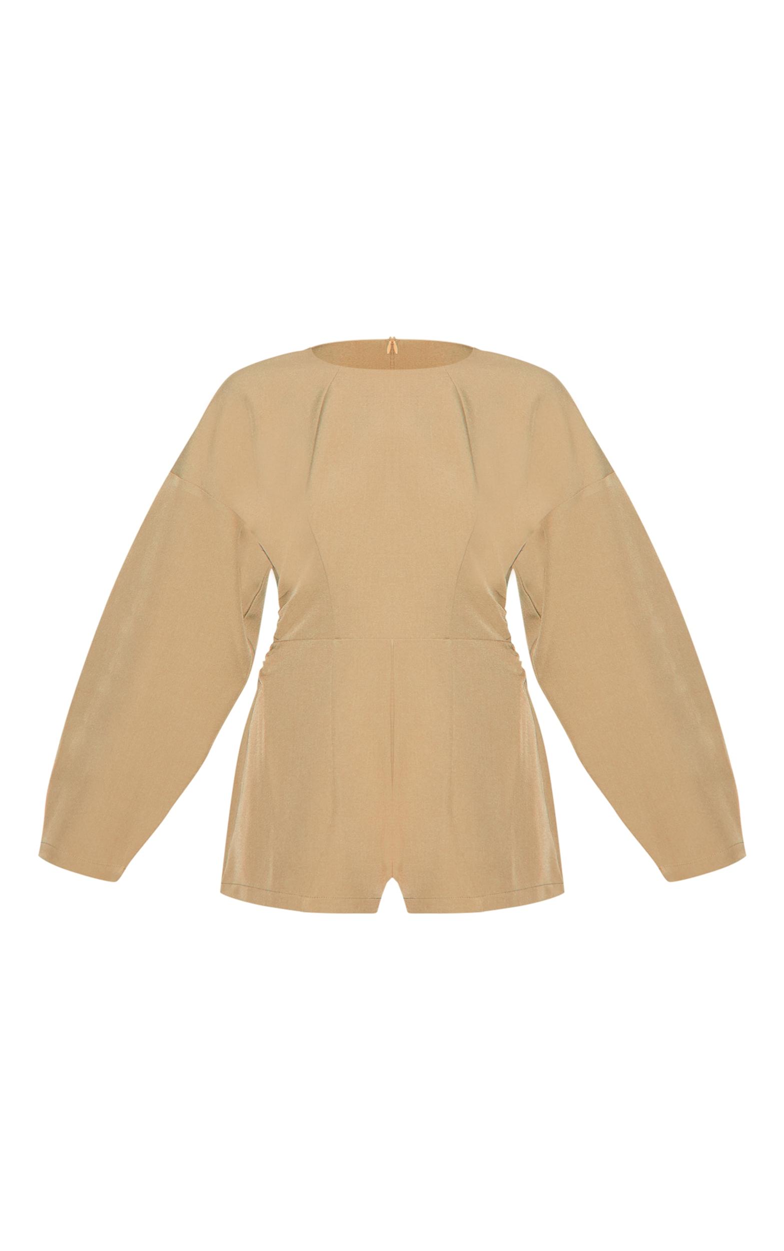  Stone Tailored Woven High Neck Cocoon Sleeve Romper Product Image