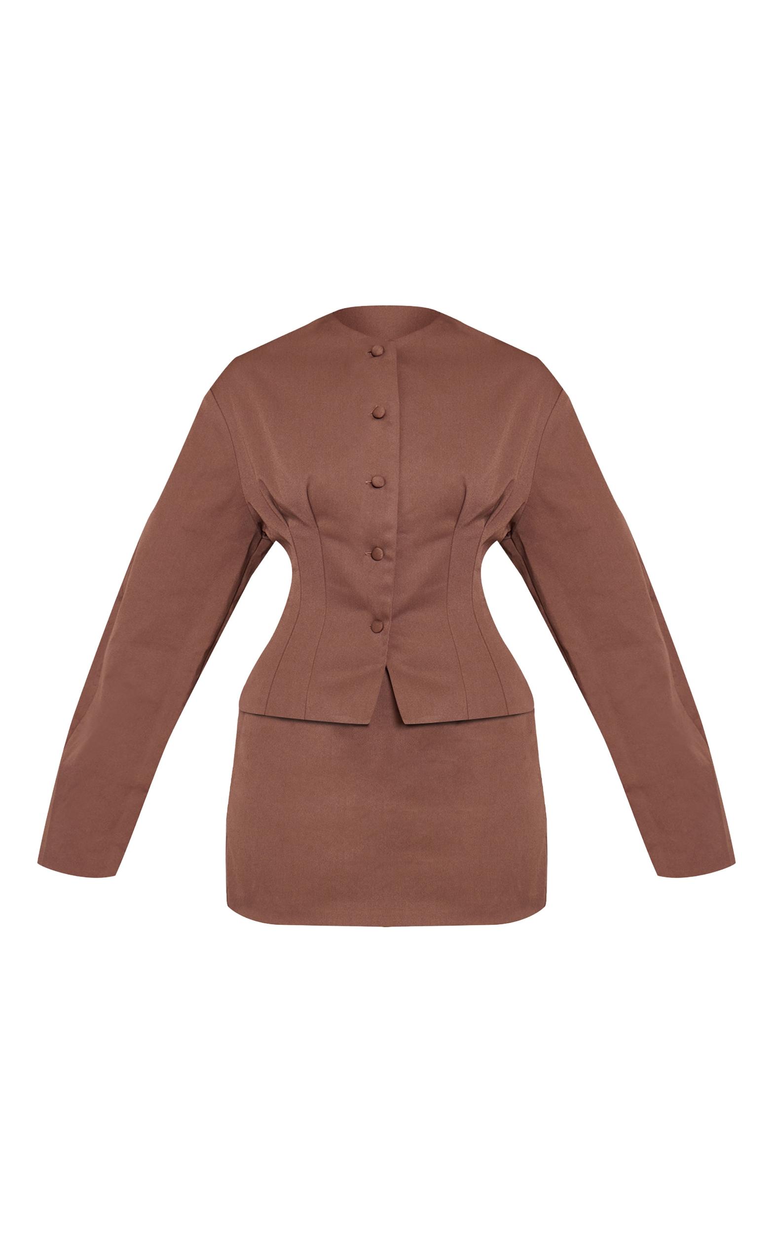 Grey Textured Look Shoulder Padded Oversized Blazer Product Image